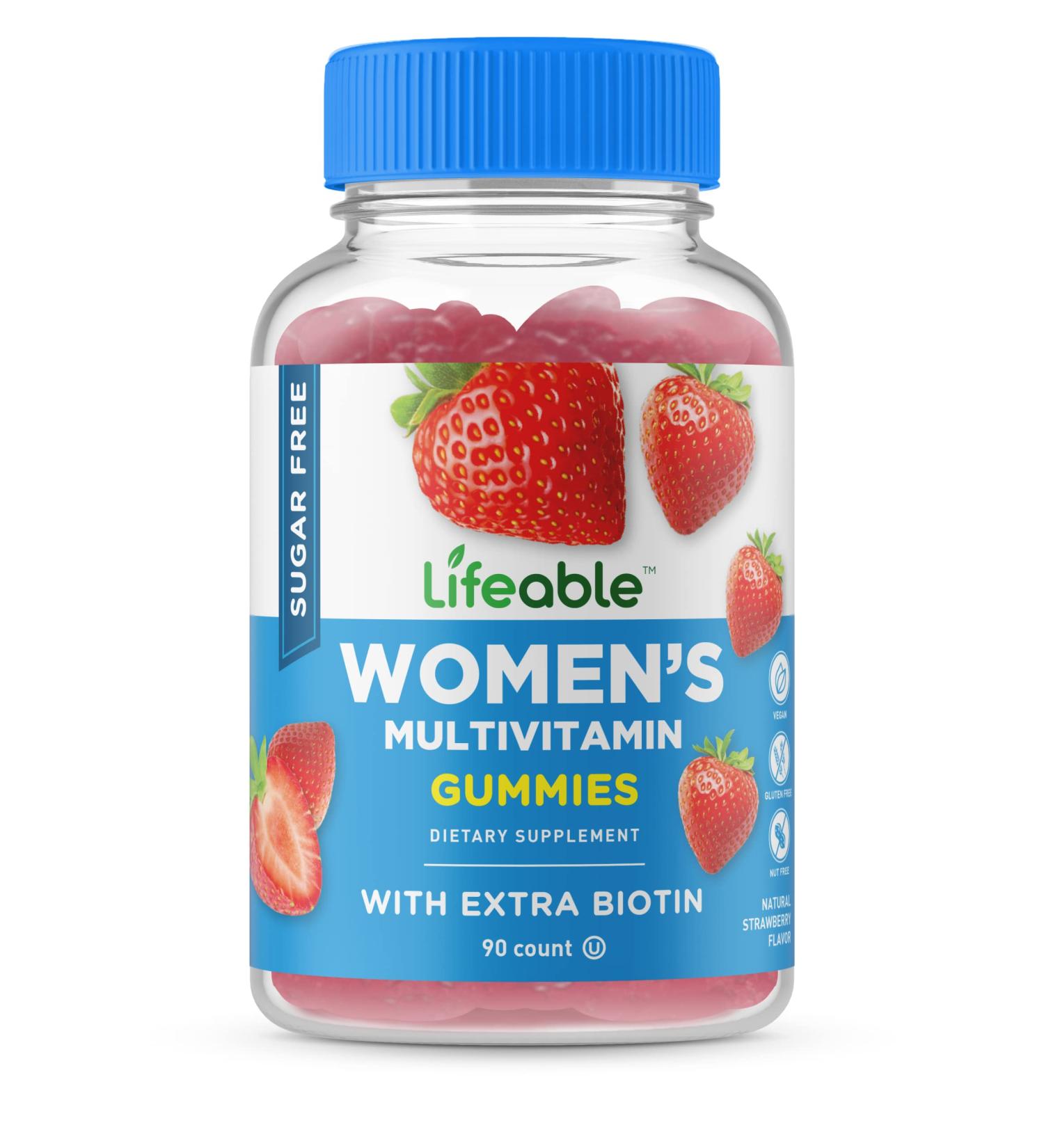Lifeable Sugar Free Multivitamin for Women - Vegan, Great Tasting - 90 Gummies with Essential Vitamins and Minerals including Biotin, Zinc, and Ginseng - Buy Online on GoSupps.com