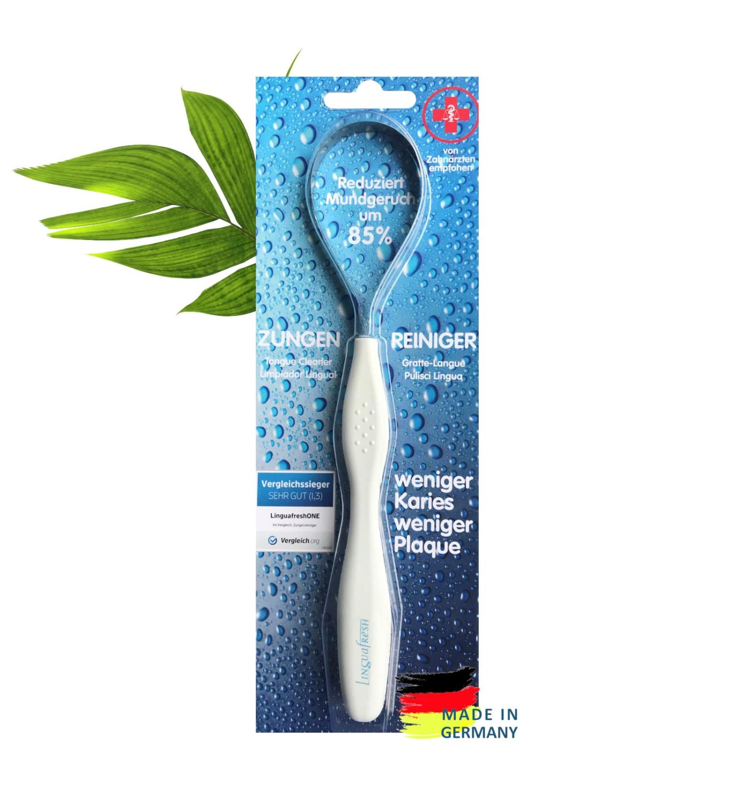 Tongue cleaner tongue scraper LinguafreshTREND made of surgical stainless steel rust-proof recommended by dentists