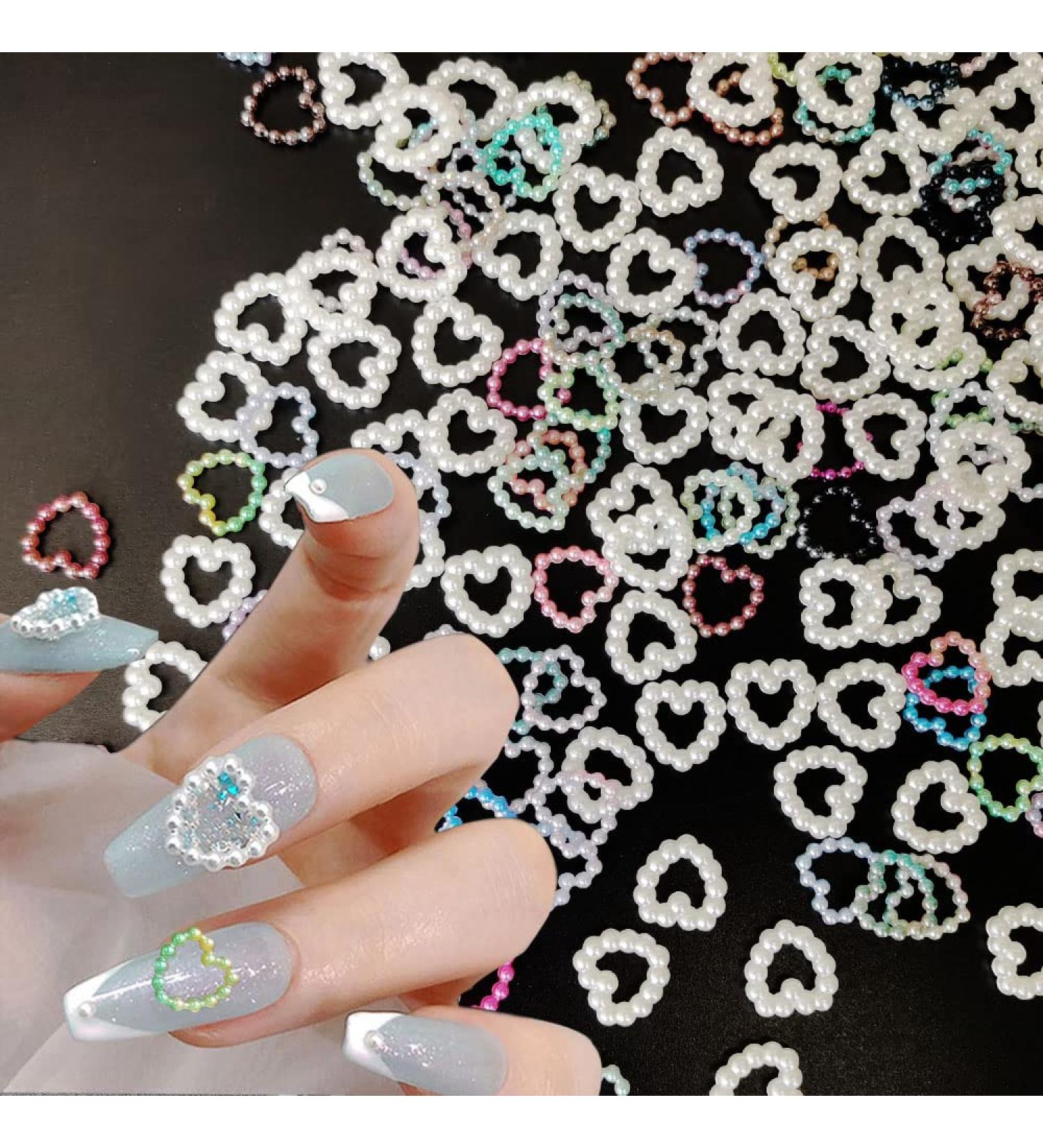 200 Pcs Heart Pearl Nail Art Charms for 3D Acrylic Nails - White Jewelry Pearls for Manicure Design and DIY Crafting - Buy Online on GoSupps.com