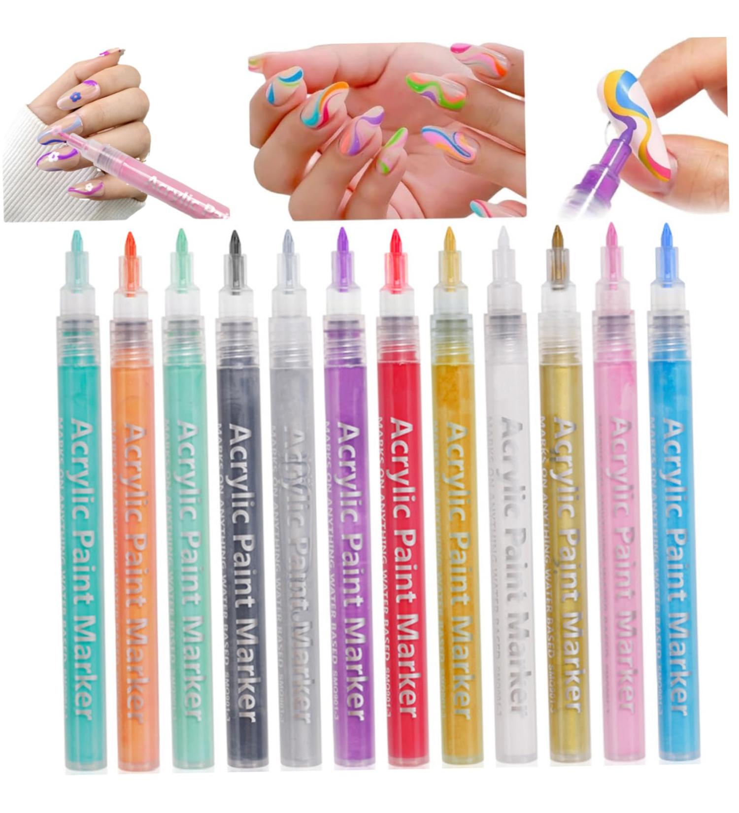 Nail Polish Pens 12Pcs/Set Nail Art Pens 12 Colors Quick Dry Nail Art Paint Smooth Graffiti Dotting Pen Waterproof Drawing Painting Nail Polish Design Pens - Buy Online on GoSupps.com