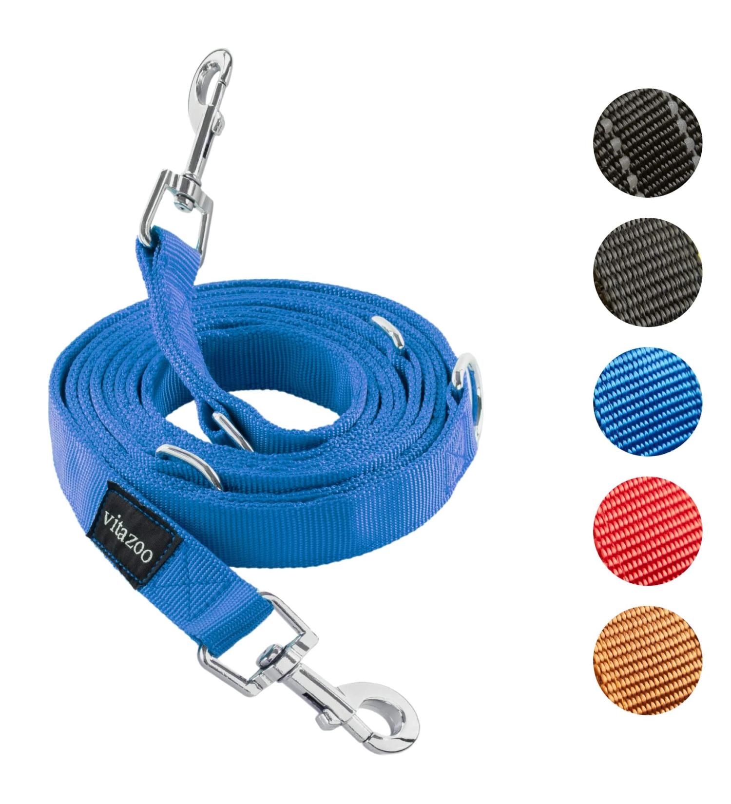 Vitazoo Adjustable Dog Leash - 3m Graphite Nylon with Carabiners for All Dog Sizes - 4 Lengths in Blue - Buy Online on GoSupps.com
