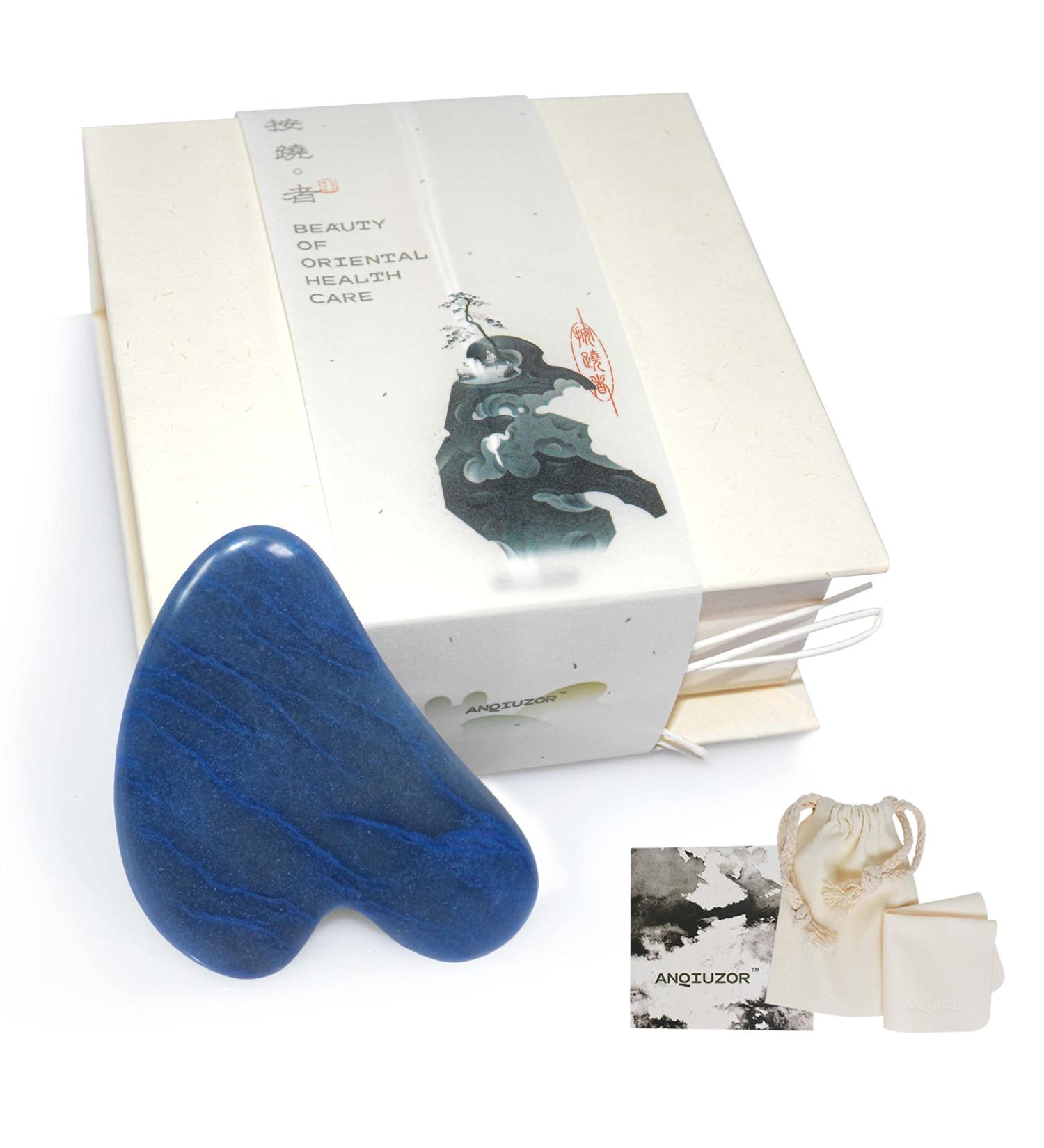 Deep Blue Gua Sha Massage Tool for Facial Care | Lymphatic Drainage & Tension Relief | Face Sculpting Tool for Men & Women - Buy Online on GoSupps.com