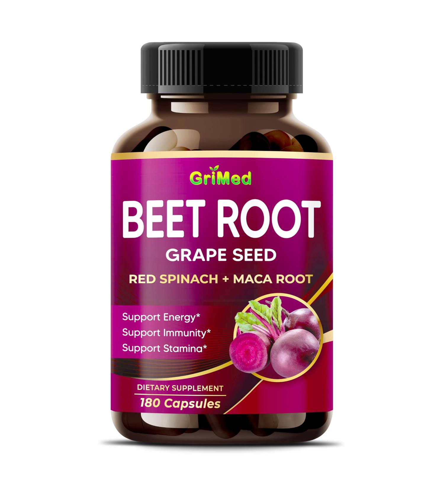 GriMed Beet Root with Grape Seed Extract Maca Root Red Spinach & Ashwagandha 180 Vegetable Capsules - Buy Online on GoSupps.com