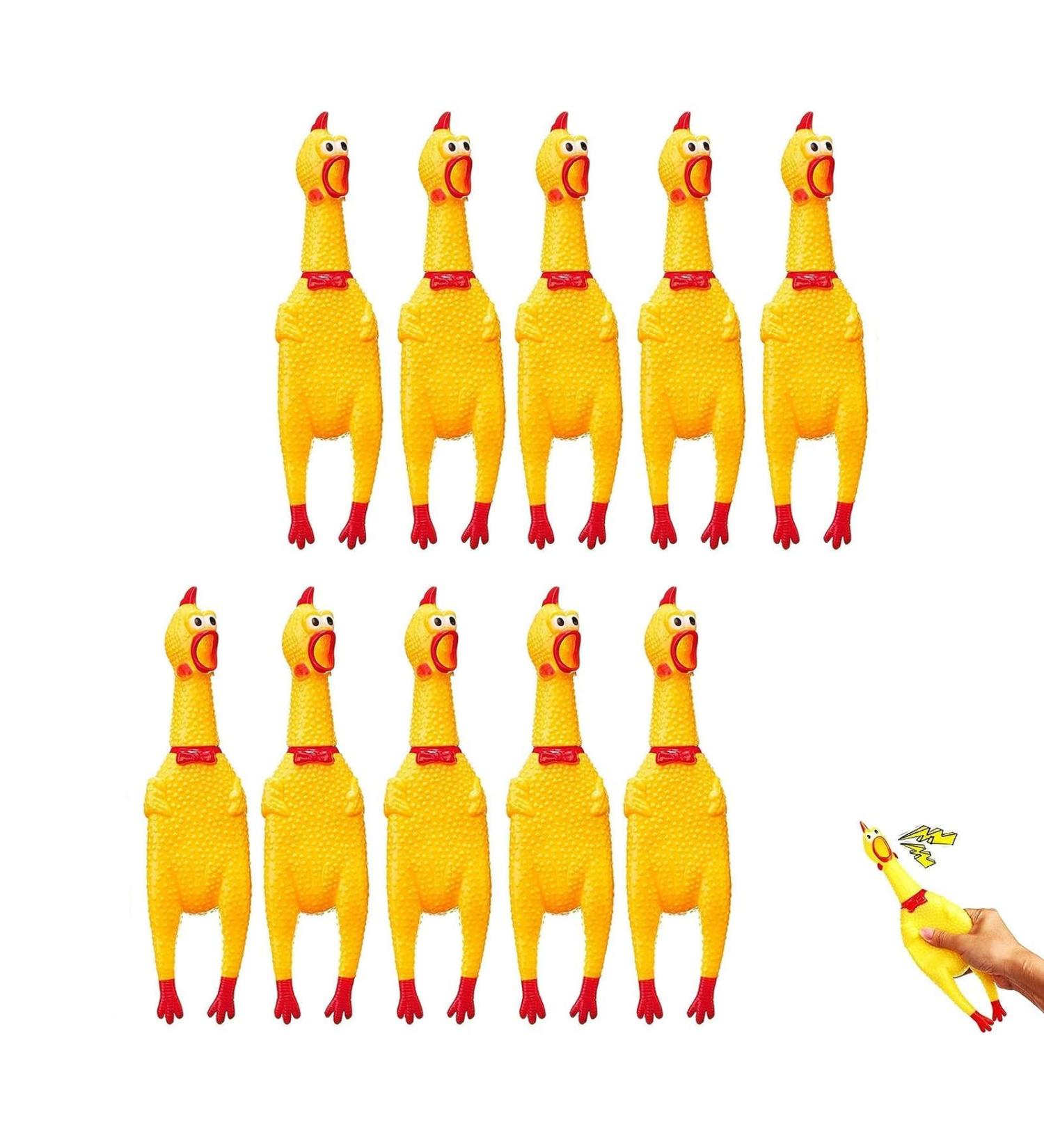 10 Pack Rubber Screaming Chicken Yellow Rubber Squeaking Chicken Toy Novelty and Durable Rubber Chicken Noisemaker Novelty Gadget Toys for Dogs Pets - Buy Online on GoSupps.com