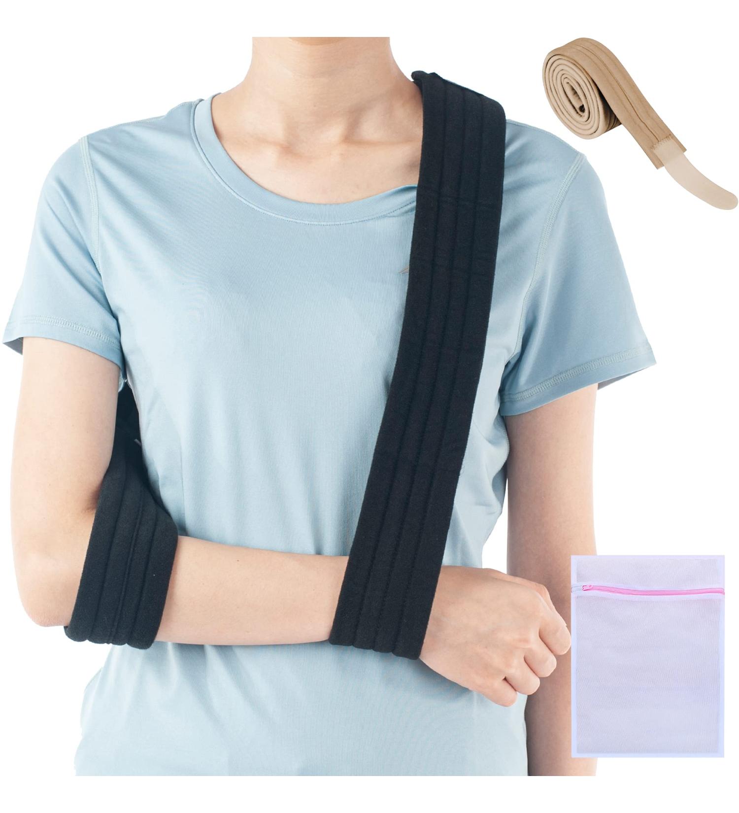 Adjustable Arm Sling Neck Support - Collar & Cuff Brace | Large Black | for Men & Women | Includes Mesh Laundry Bag - Buy Online on GoSupps.com