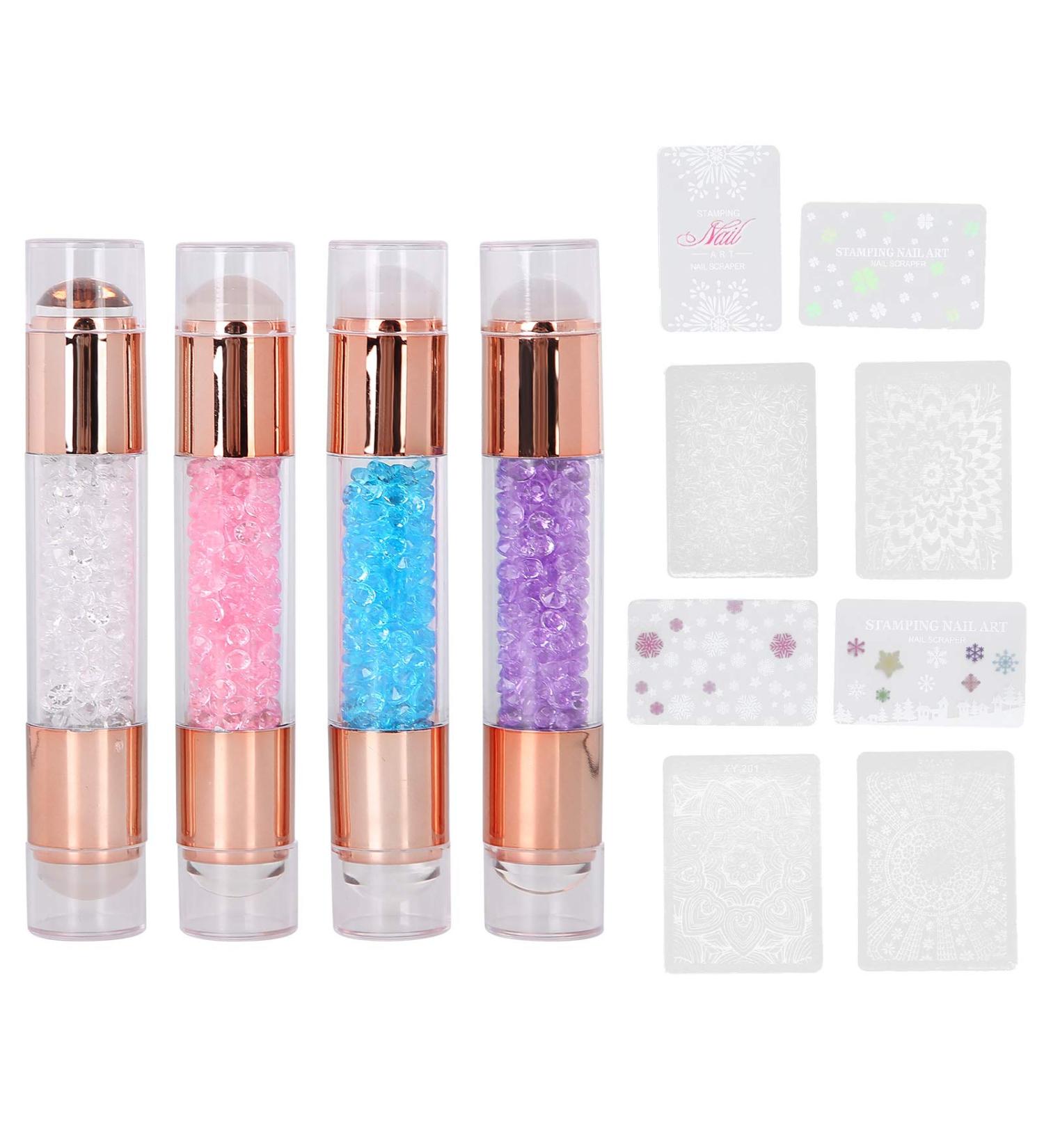 4 Sets Manicure Stamper Kit Double Ended Silicone Colorful Manicure Stamp Pen Nail Art Printing Tool with Stamping Plate for Nail Salon Home - Buy Online on GoSupps.com