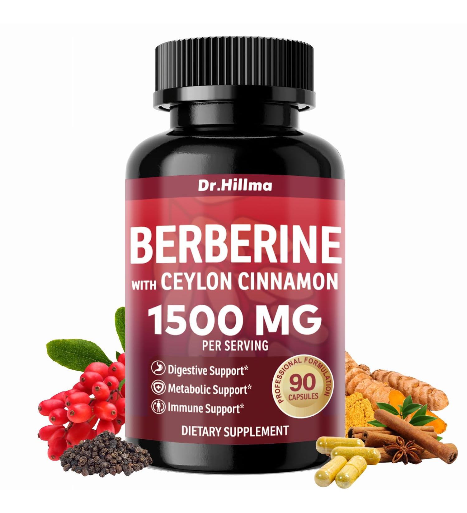 Dr.hillma Berberine Supplement 1500mg High Bioavailability Berberine HCL with Ceylon Cinnamon Supports Metabolic & Overall Wellness Gluten Free Non-GMO 90 Capsules - Buy Online on GoSupps.com