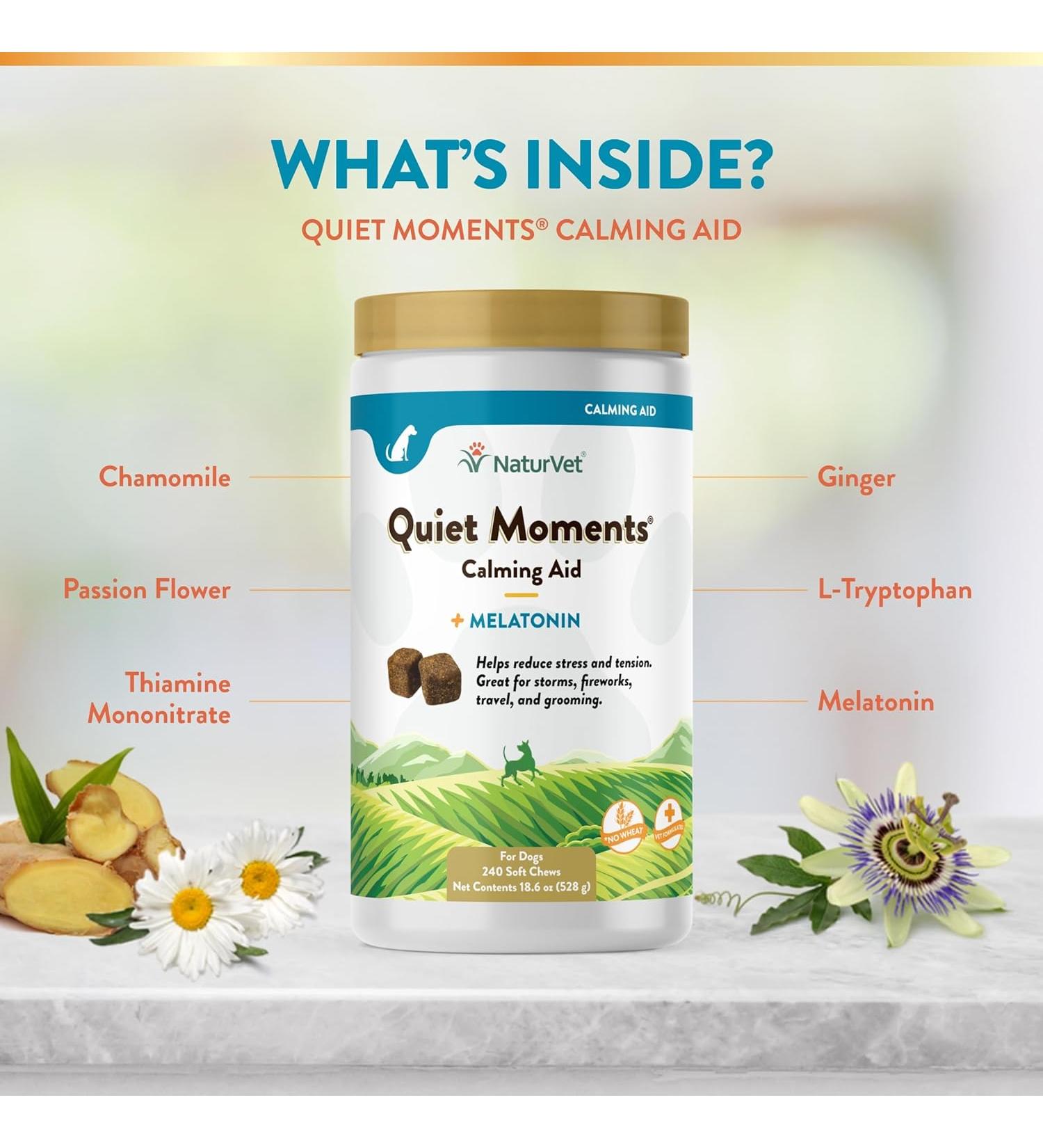 NaturVet Quiet Moments Calming Aid with Melatonin - 240 Soft Chews for Dogs | 18.6 oz - Buy Online on GoSupps.com