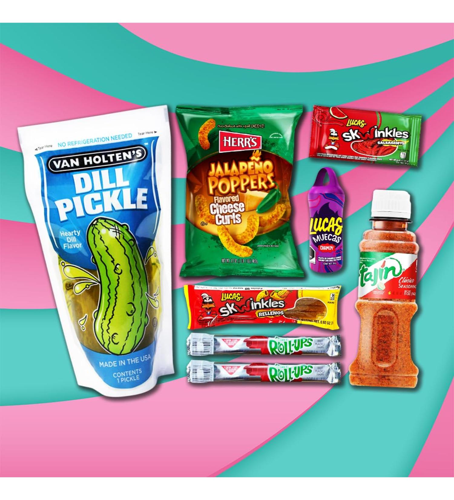 Tubbees Mega Herr's Chamoy Pickle Kit Van Holten's Pickle and Fruit Roll Ups Viral Challenge Tajin and Salsagetti Included Takis with Skwinkles