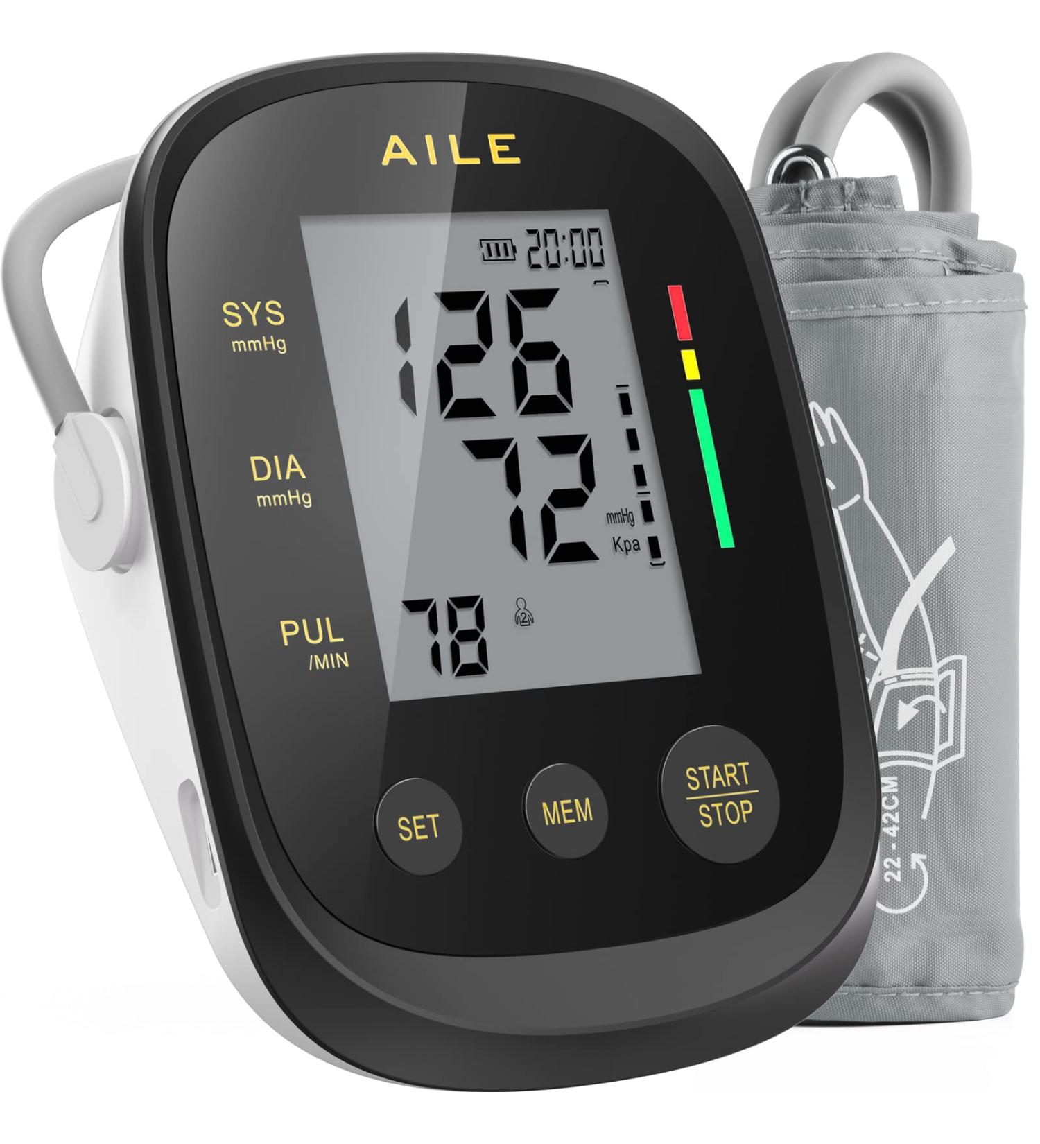 Aile Blood Pressure Monitor - Automatic Upper Arm Device with Large Cuff (22-42cm) 2x99 Memory Easy to Use Home Use | International Shipping - Buy Online on GoSupps.com
