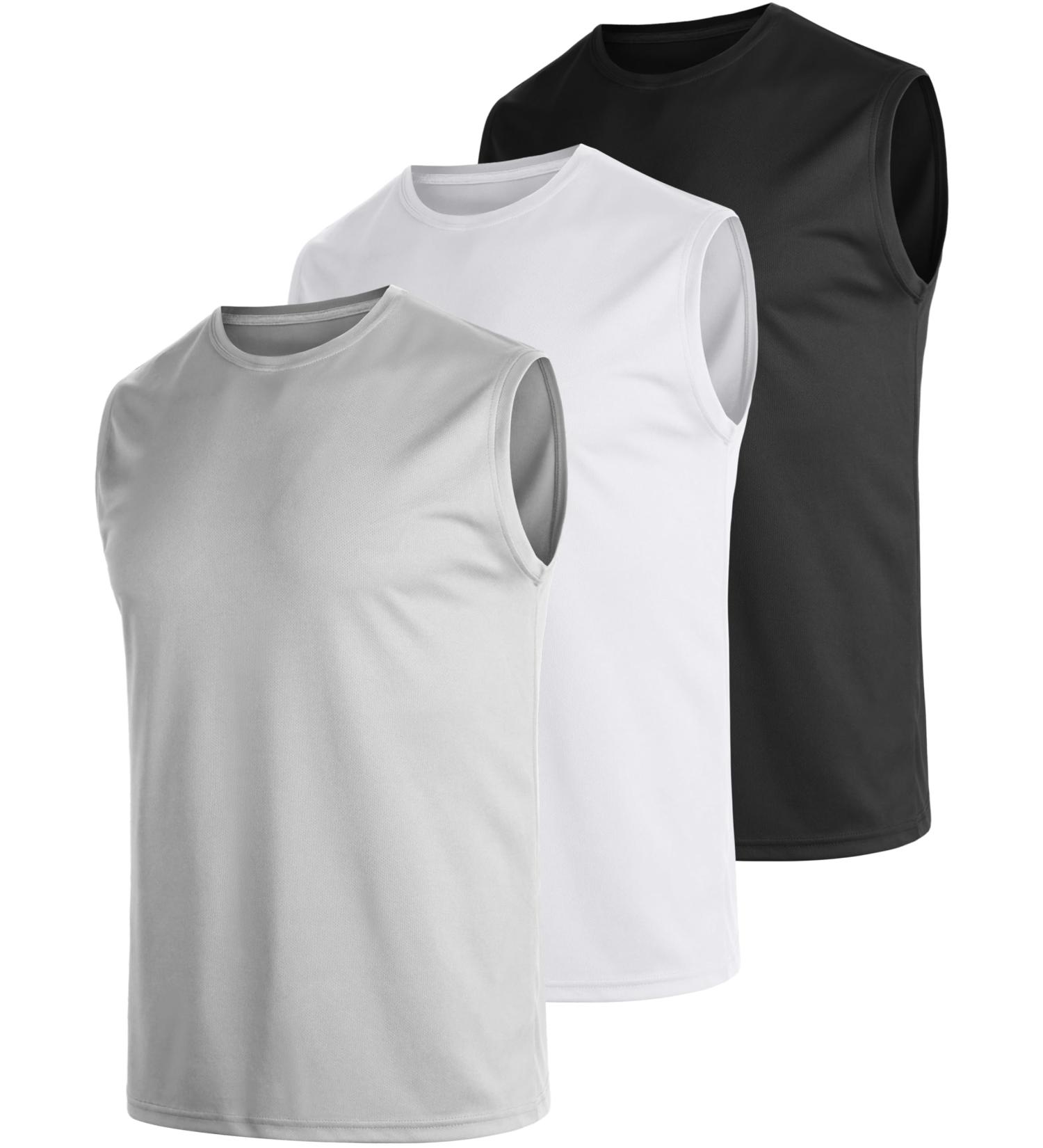 Ueeeko Men's Sleeveless Tank Tops 3 Pack - Quick-Drying Breathable Muscle Shirts for Gym & Running - Black White Light Gray - Buy Online on GoSupps.com