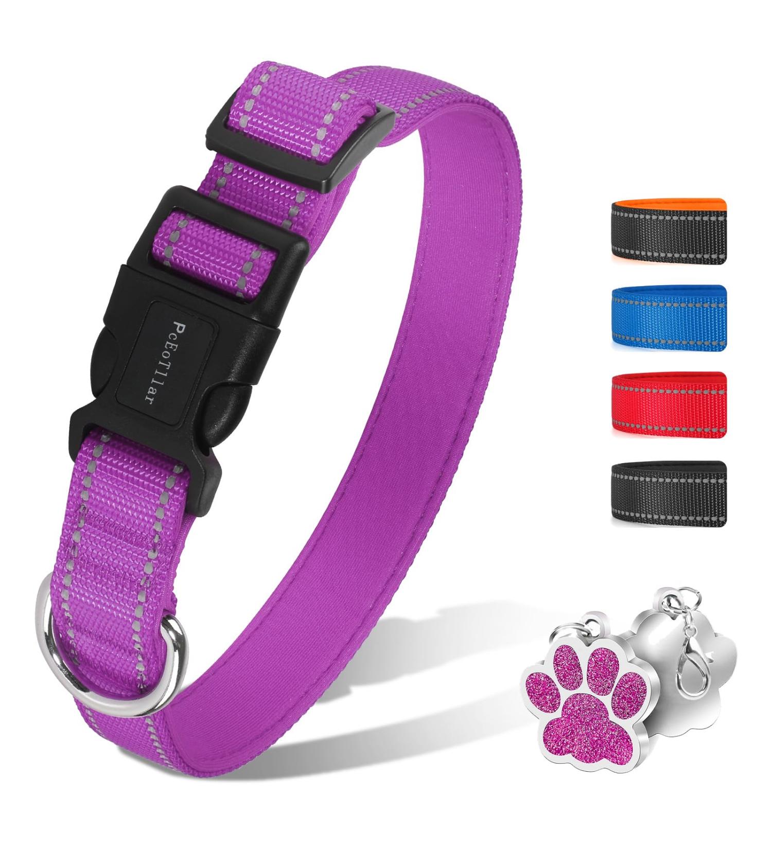 Reflective Padded Dog Collar for Small & Large Dogs - Adjustable Soft Neoprene in Purple (25-35cm) | PCEOTLLAR - Buy Online on GoSupps.com