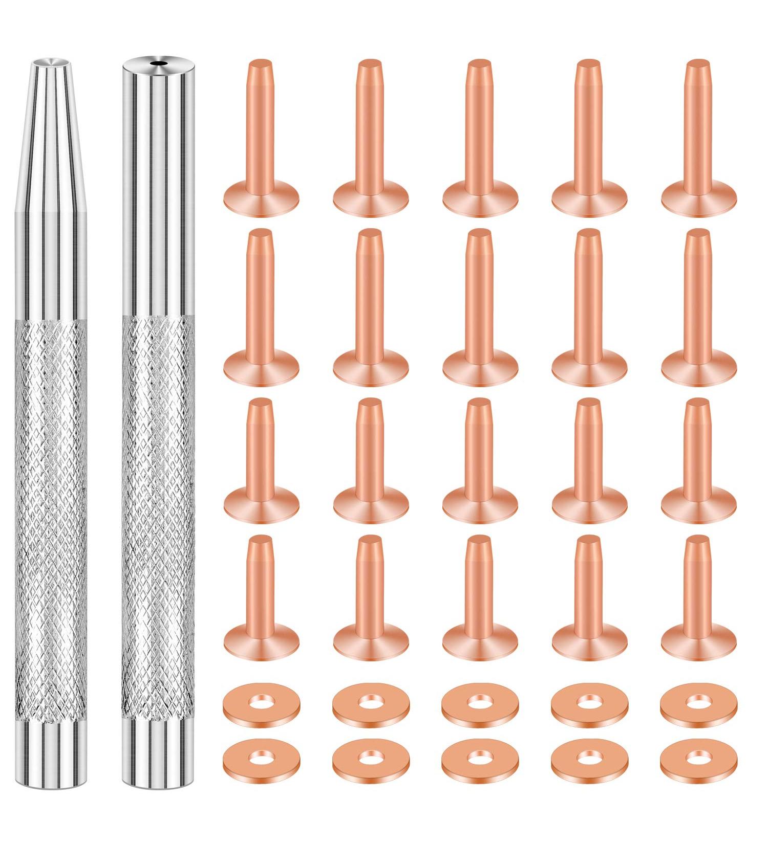 SelfTek 20-Pack Copper Rivets and Burrs Set with Punch Rivet Tool - Ideal for Leather Crafting, Belts, Bags, Collars, and Bracelets - Buy Online on GoSupps.com