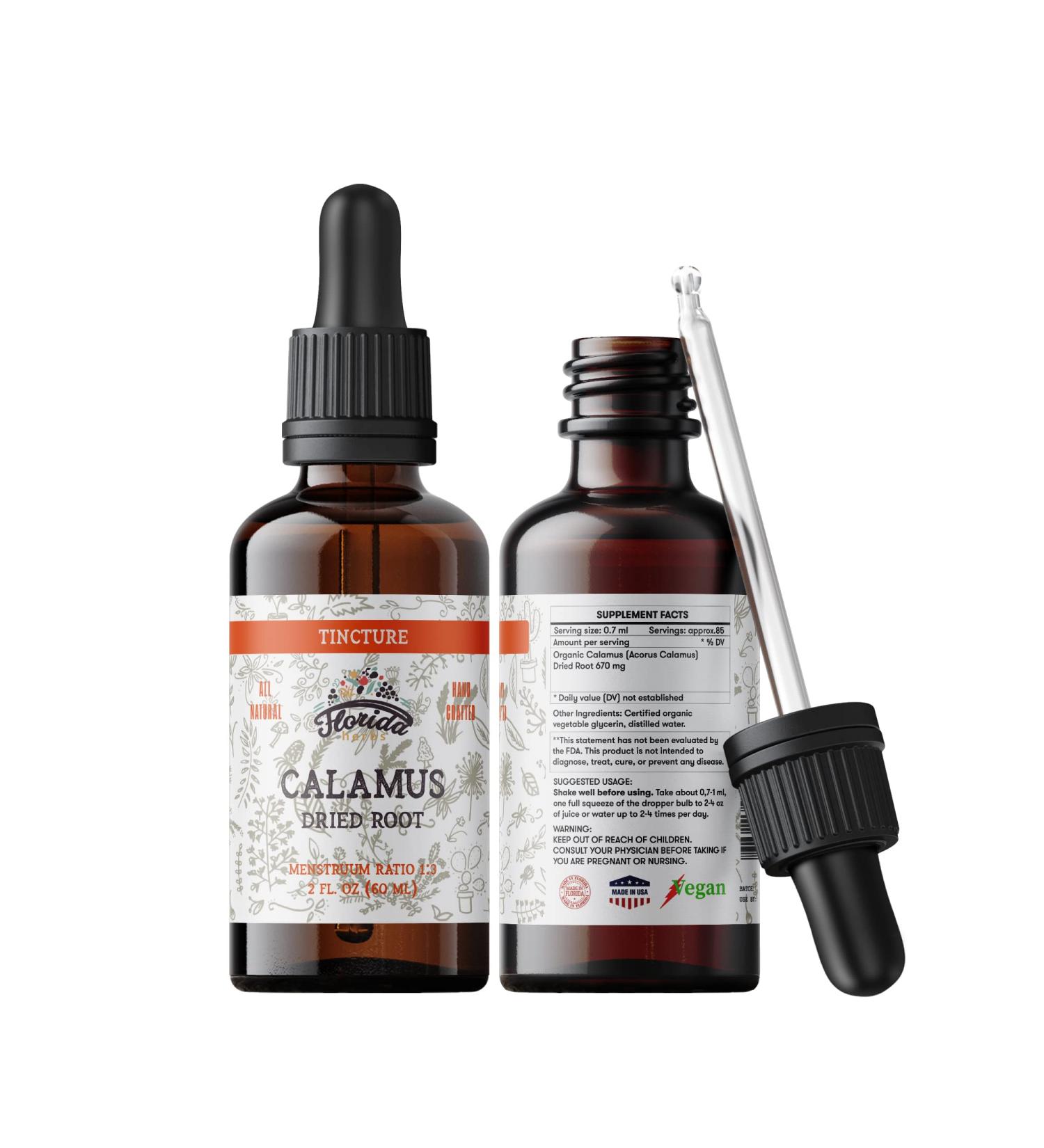 Calamus Tincture Organic Calamus Extract (Acorus Calamus) Dried Root Herbal Supplement Non-GMO in Cold-Pressed Organic Vegetable Glycerin 700 mg 2 oz (60 ml) 2 Fl Oz (Pack of 1)