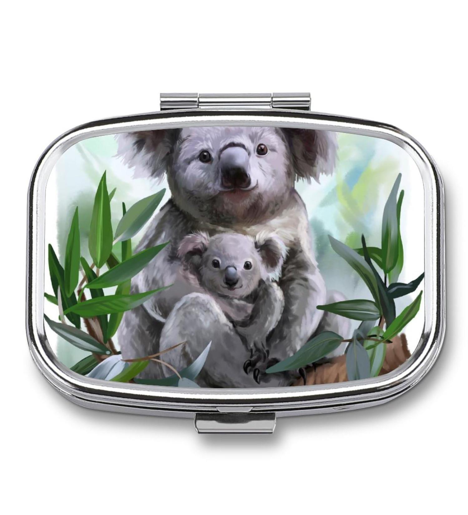 Koala Painting Small Pill Box - Metal Organizer with Lock | Portable Mini Medicine Box for Daily Vitamins | Travel-Friendly Storage for Purse & Pocket - Buy Online on GoSupps.com
