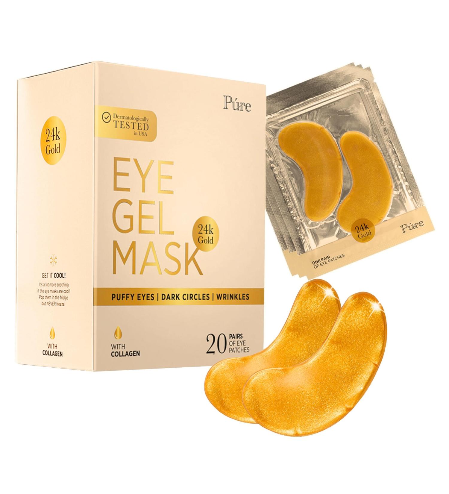 24k Gold Under Eye Mask - Reduce Puffiness Wrinkles & Dark Circles | 20 Pairs Gel Patches with Vitamin E & Collagen - Buy Online on GoSupps.com