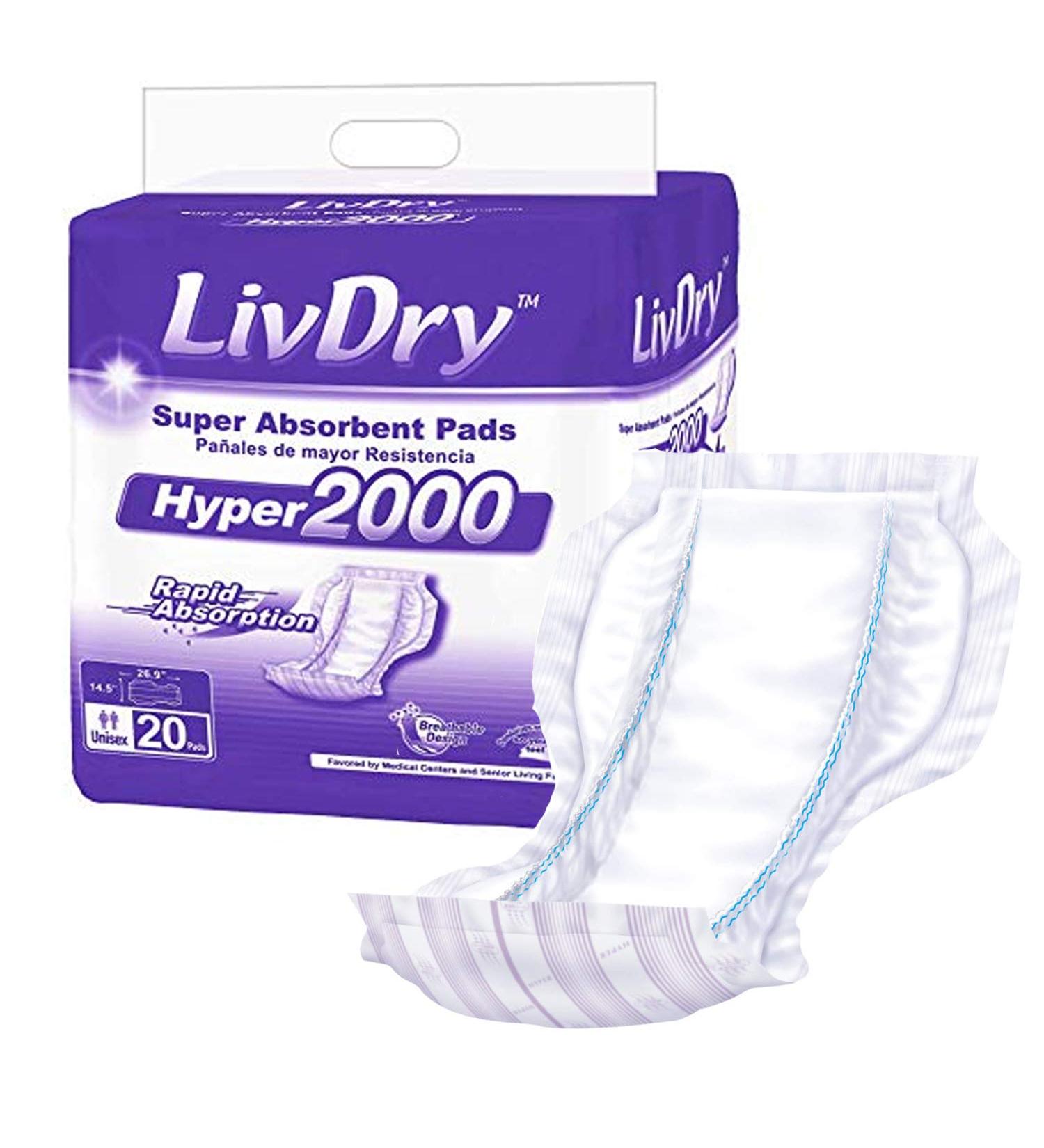LivDry Incontinence Pad Insert for Men and Women - Hyper 2000 (20 Count) | Extra Absorbency & Odor Control - Buy Online on GoSupps.com