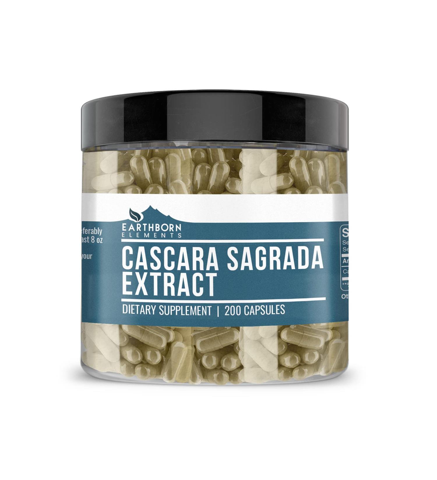 Earthborn Elements Cascara Sagrada Extract - 200 Capsules, Pure & Undiluted - No Additives | 200 Count - Buy Online on GoSupps.com