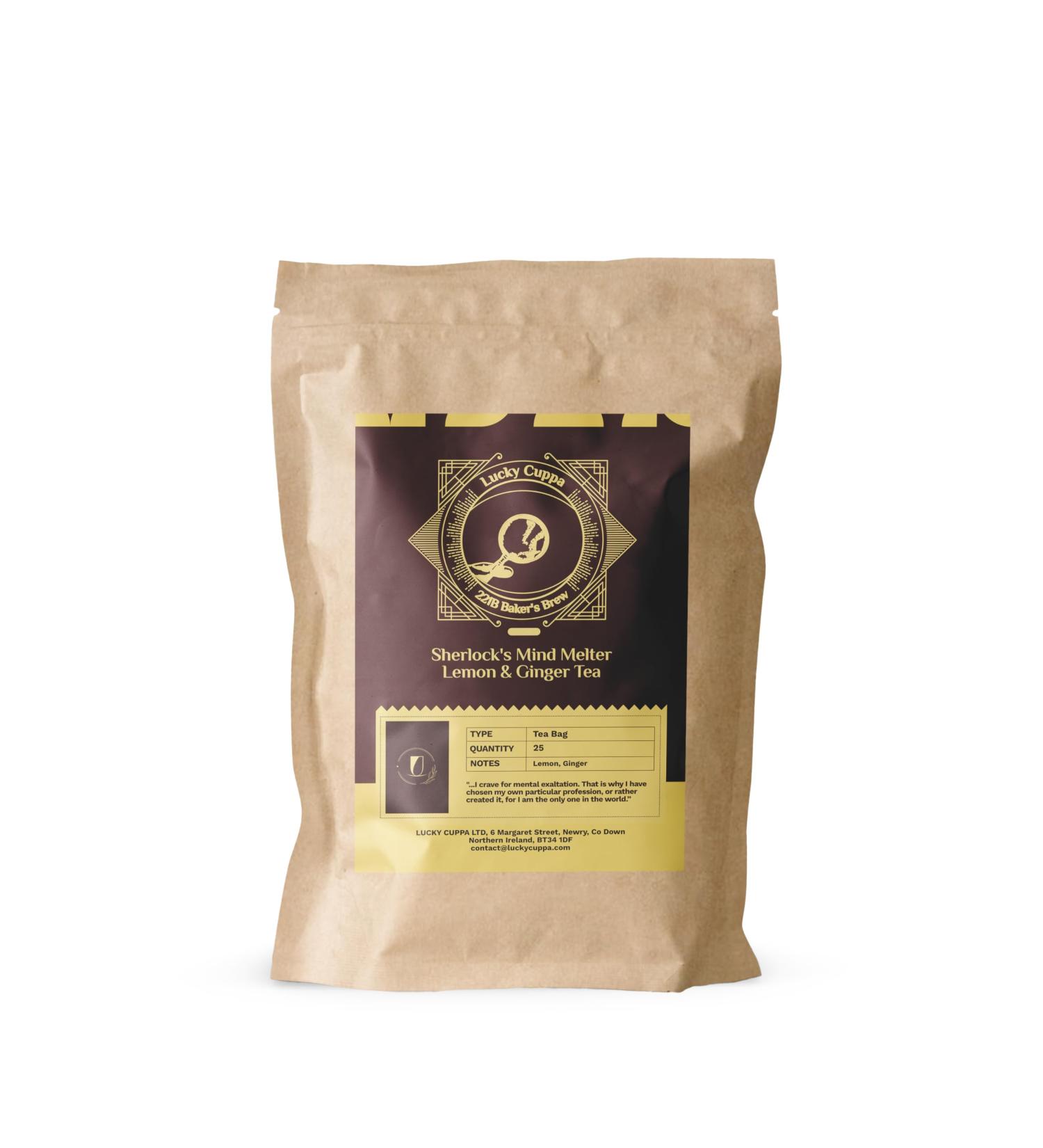 Lucky Cuppa's "221b Bakers Brew" Sherlock's Mind Melter Lemon & Ginger Tea Bags- Decaf Loose Tea Bags - Holmes Party Gift for Tea Lovers - Tea Bags Individually Wrapped -25 - Buy Online on GoSupps.com
