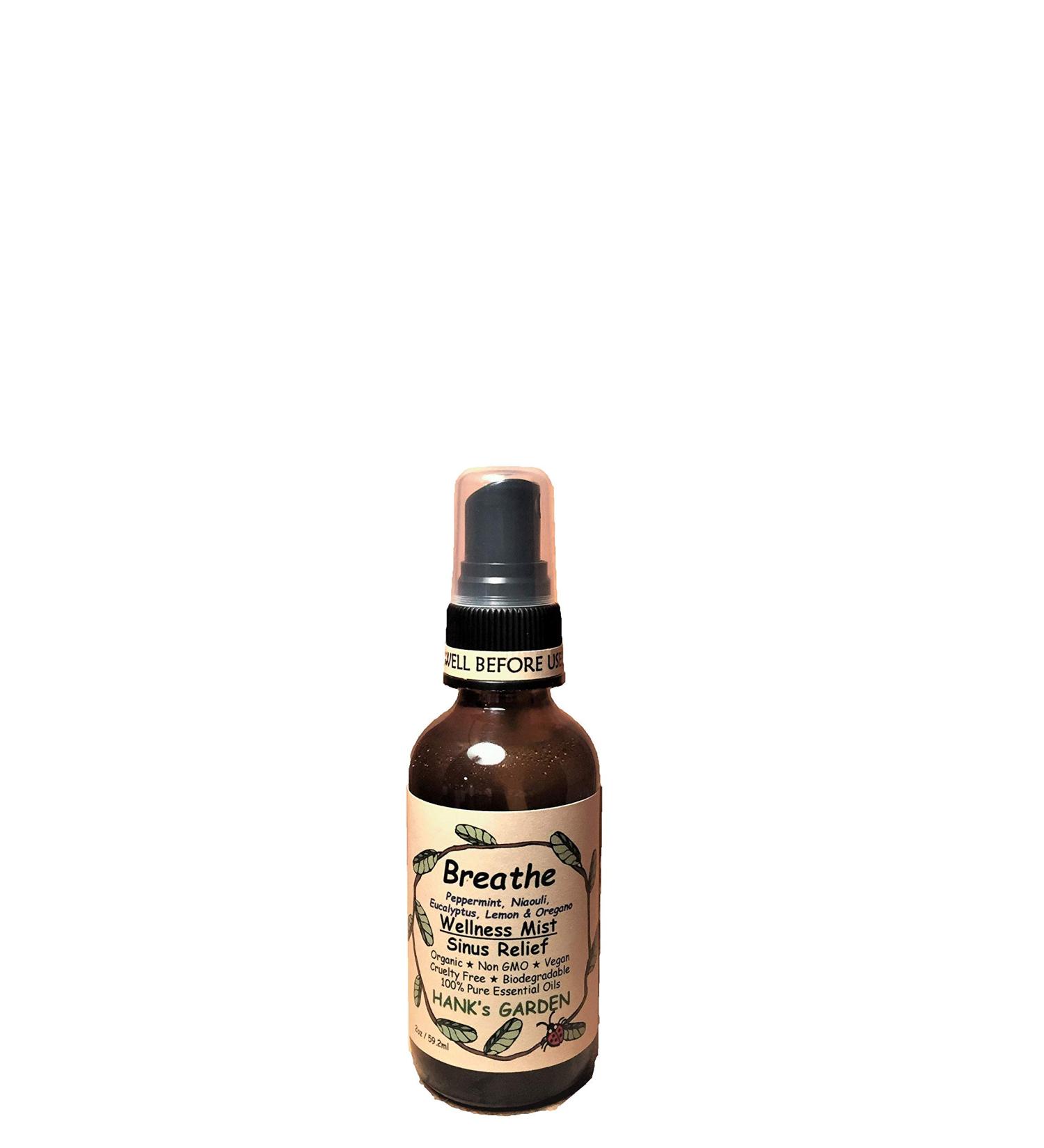 Breathe Aromatherapy Sinus Relief Spray Mist - Peppermint Niaouli Eucalyptus Lemon & Oregano 100% Pure Essential Oils - Vegan - Organic - Non GMO - Cruelty Free (2 oz / 59.2 ml)