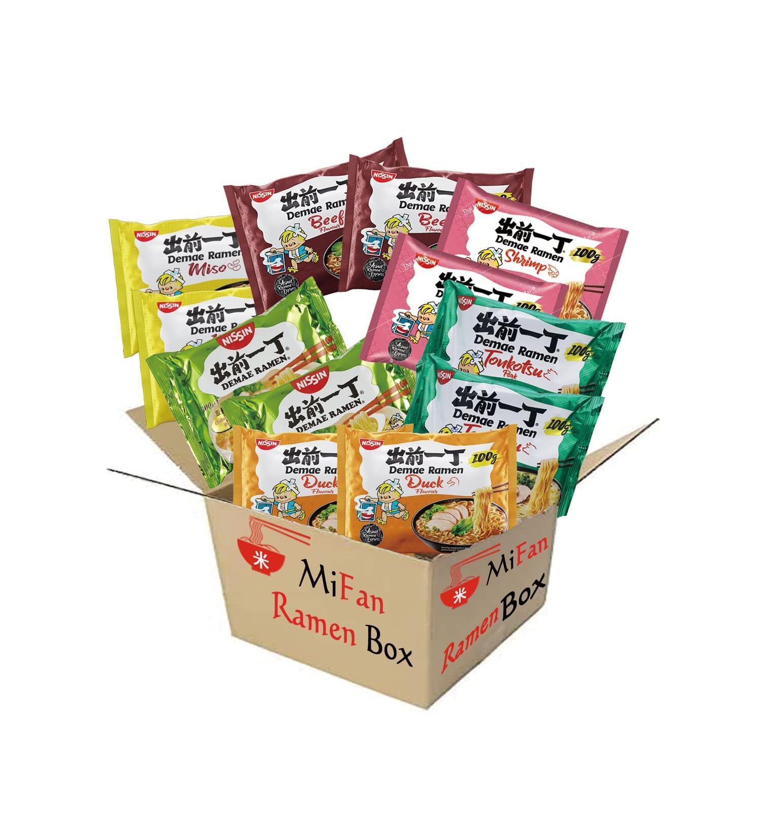 MiFan Ramen Box 12-pack of washcloths for Nissan Demae Ramen Noodles 2-pack of washcloths with 2 flavors and 2 x Tonkotsu Pork 2 x Feet 2 x Duck 2 x Mio 2 x Chicken - Buy Online on GoSupps.com