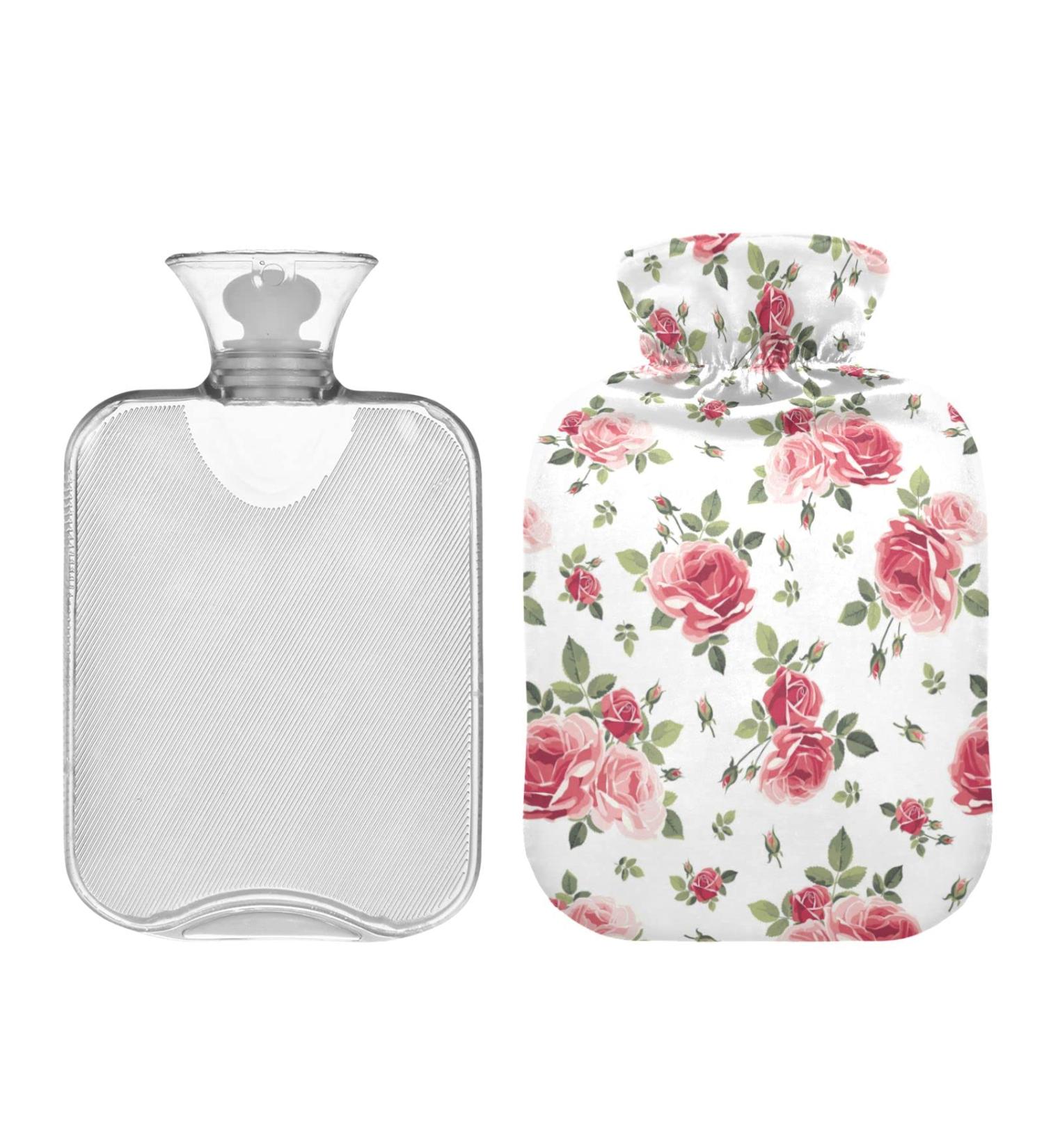Hot Water Bottle 2L with Pink Roses Cover | Pain Relief & Winter Hand Feet Warmer - Buy Online on GoSupps.com