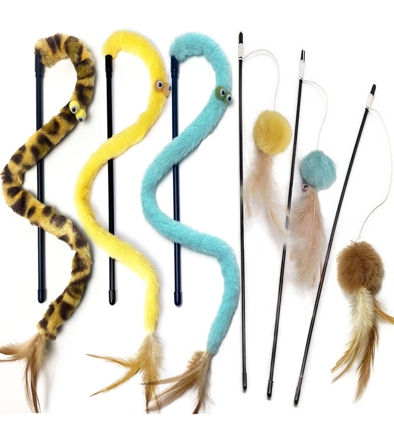 GingerUPer Cat Toy Cat Feather Toys Cat Teaser Wand and Cat Rainbow Wand Interactive Cat Toys for Indoor Cats Adult Kitten(6 Pack) Yellow - Buy Online on GoSupps.com