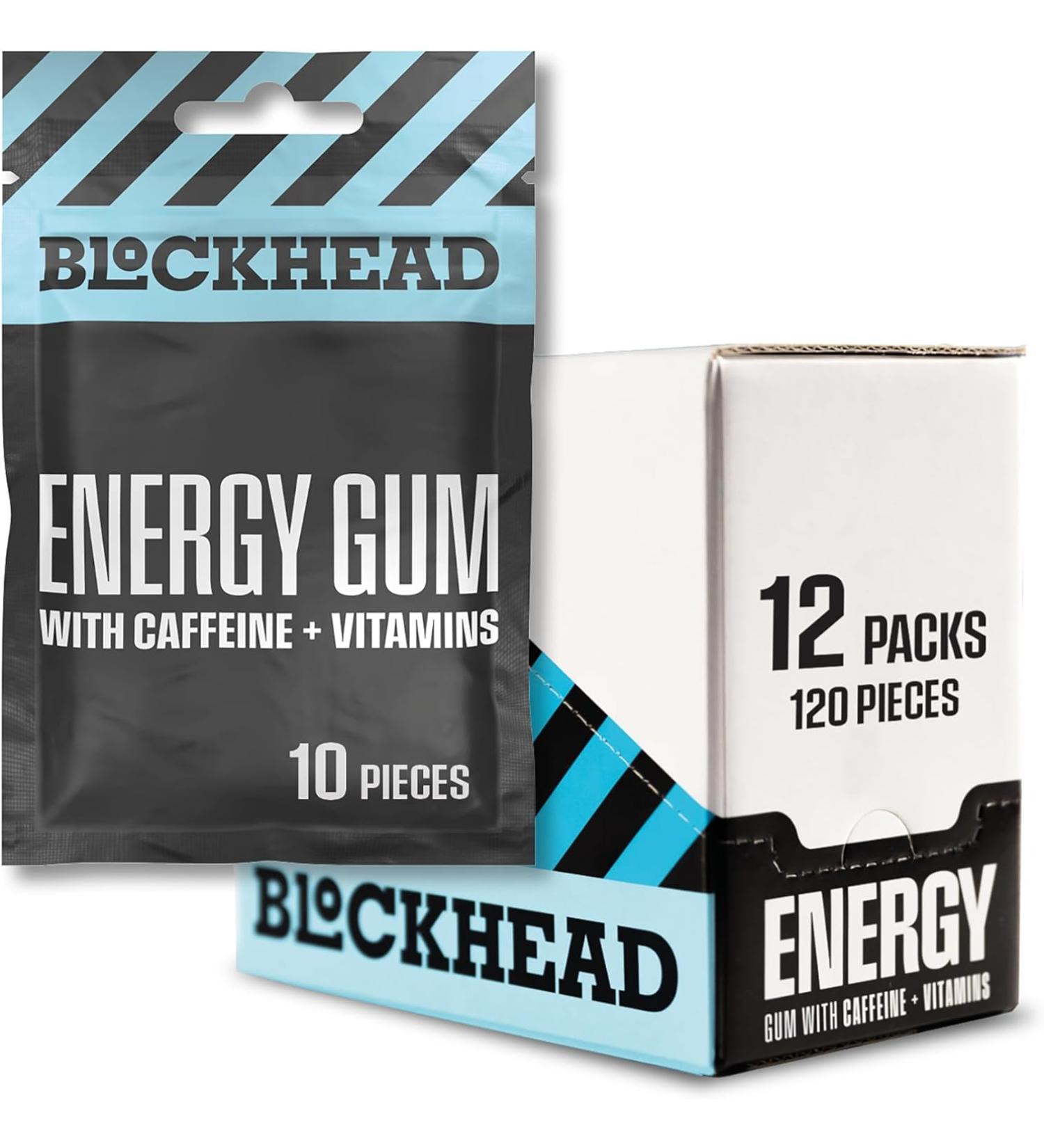 BLOCKHEAD Energy Gum Peppermint Caffeine Chewing Gum with Vitamins B1 B6 & B12 and Ginseng Sugar Free Calorie Free 120 Pieces - Pack Of 12 - Buy Online on GoSupps.com