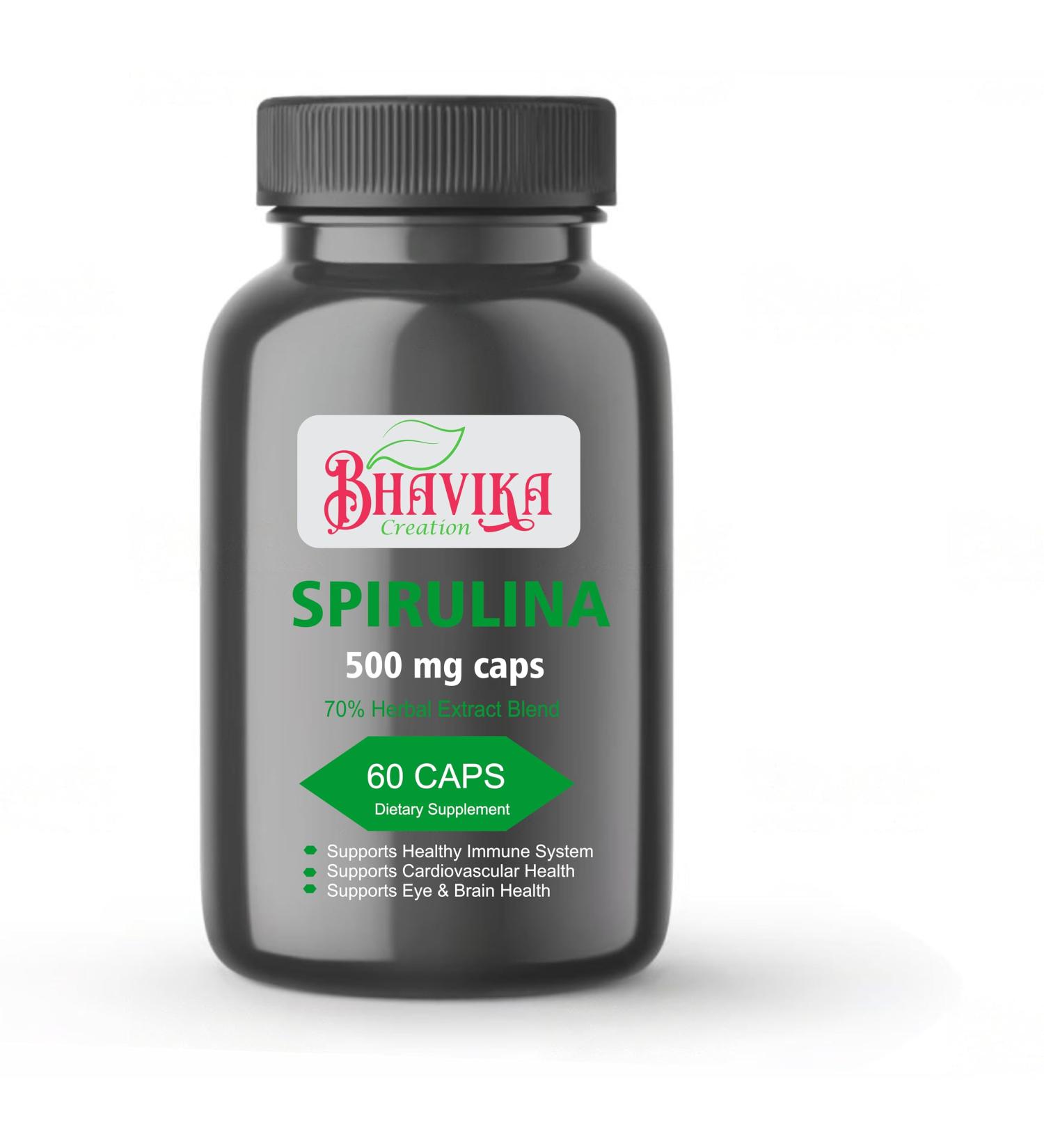 bhavika Creation Spirulina Capsules 60 Count 500mg Herbal Ayurvedic Capsules