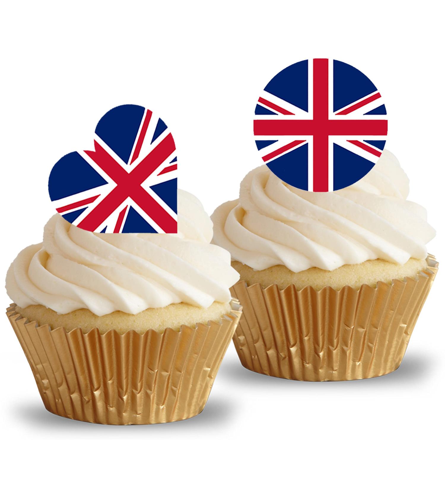 32 x Pre-Cut Stand up Union Jack Edible Wafer/Rice Paper Cupcake Cake Dessert Toppers Royal Party Birthday Coronation Decorations