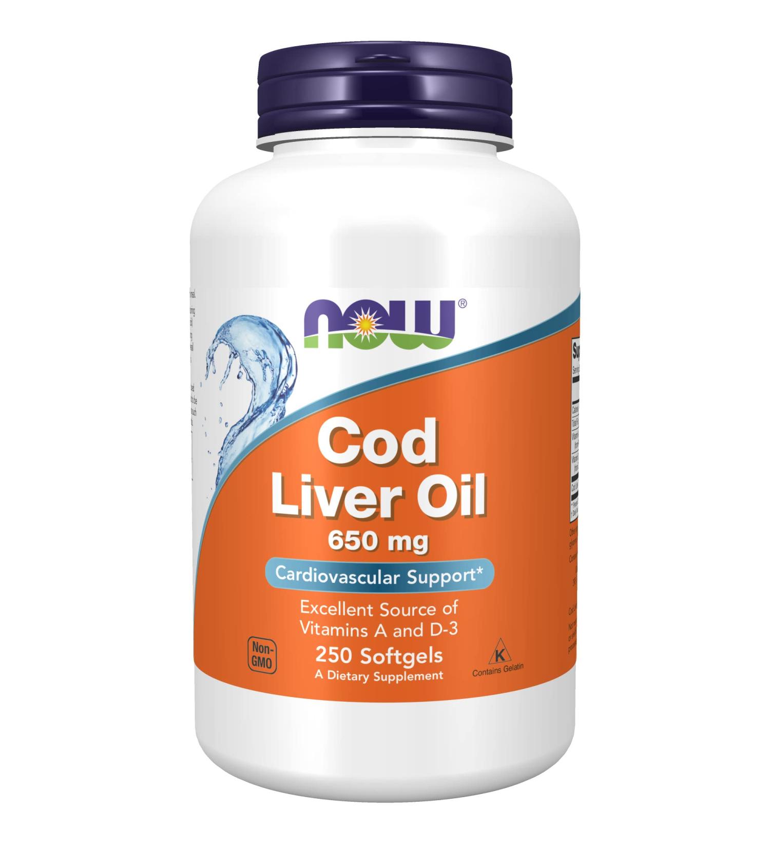 Now Foods Cod Liver Oil 650 mg - 250 Softgels | Premium Omega-3 & Vitamin A - Buy Online on GoSupps.com