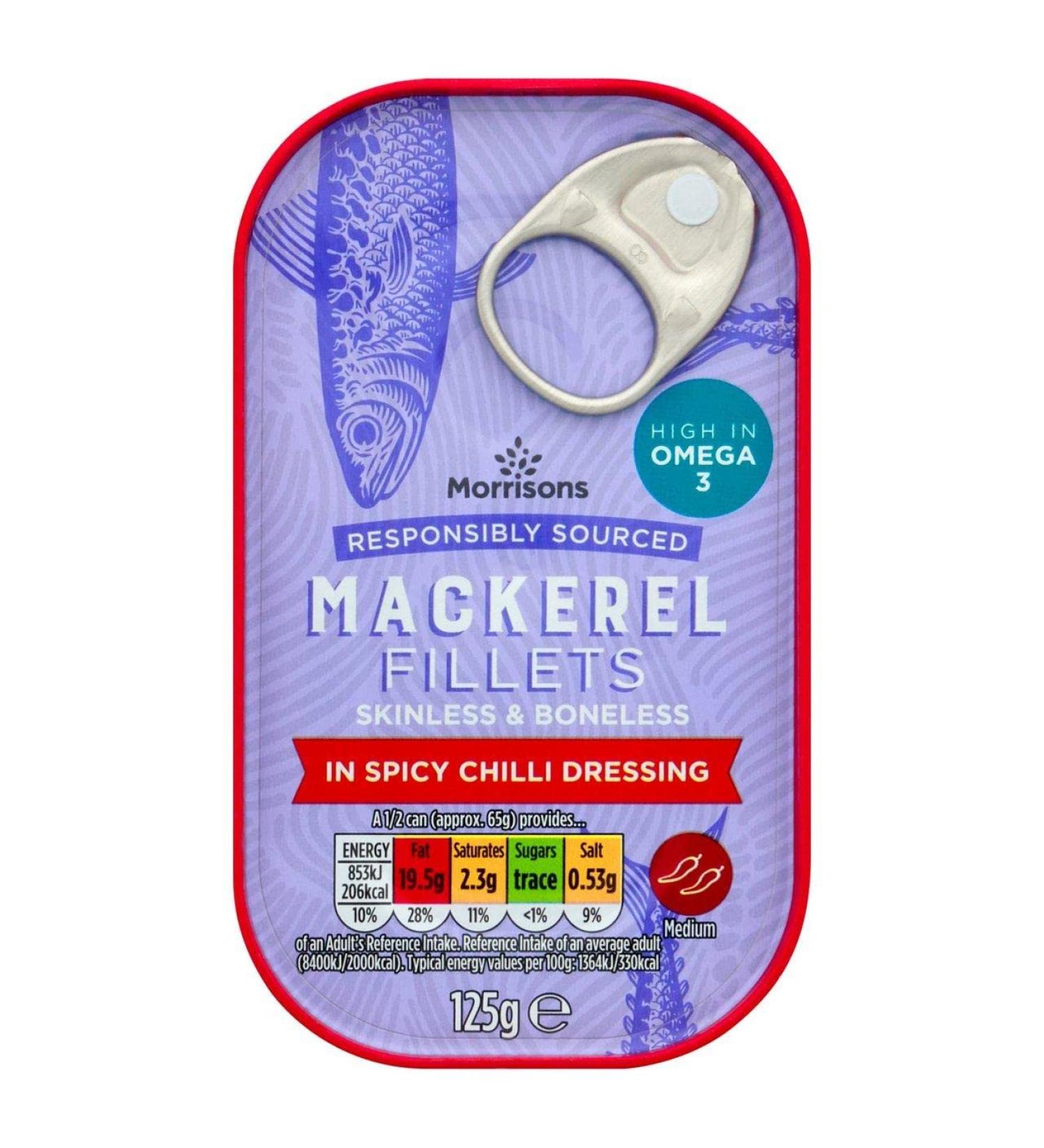 Morrisons Mackerel Fillets in Spicy Chilli Dressing 125g - Buy Online on GoSupps.com