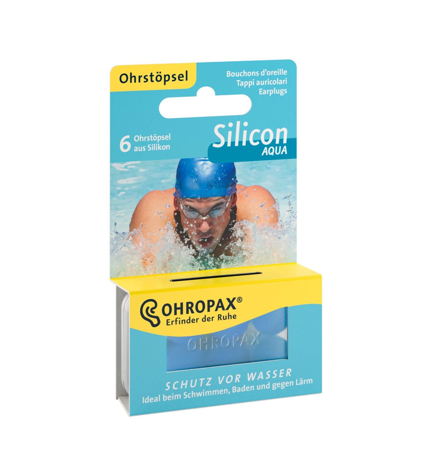 Ohropax Silicone Aqua Earplugs - 6 Waterproof Pre-Ear Plugs for Swimming - Skin-Friendly & Reusable - Buy Online on GoSupps.com
