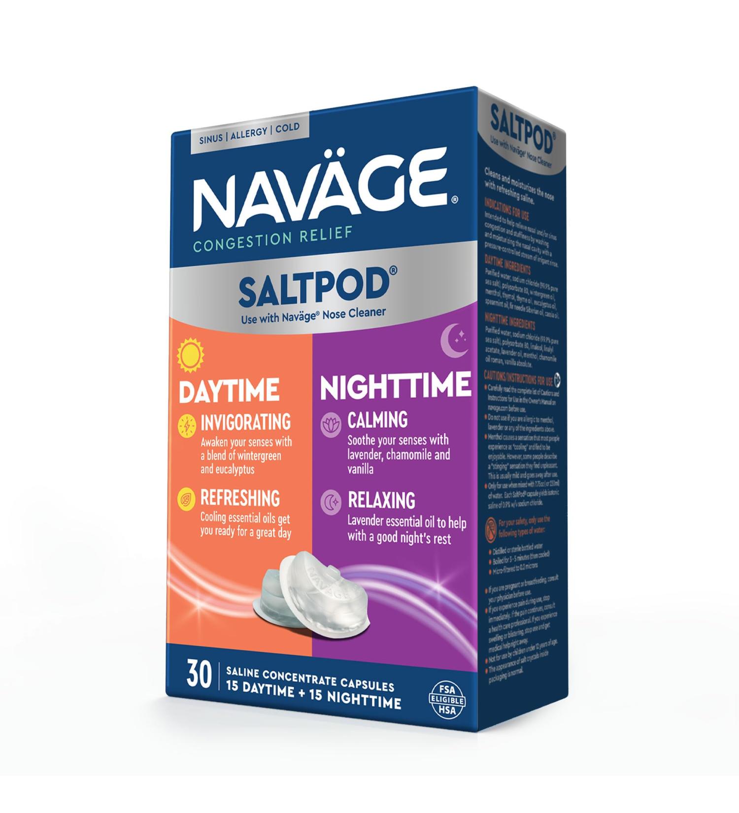 Navage Daytime & Nighttime SaltPods 30-Packs (15 Each Variety) - Salt Pod Refills Only - Exclusively Designed for The Nose Cleaner - Day/Night Sinus Rinse for Better Breathing Around The Clock Daytime & Nighttime Formula - Buy Online on GoSupps.com