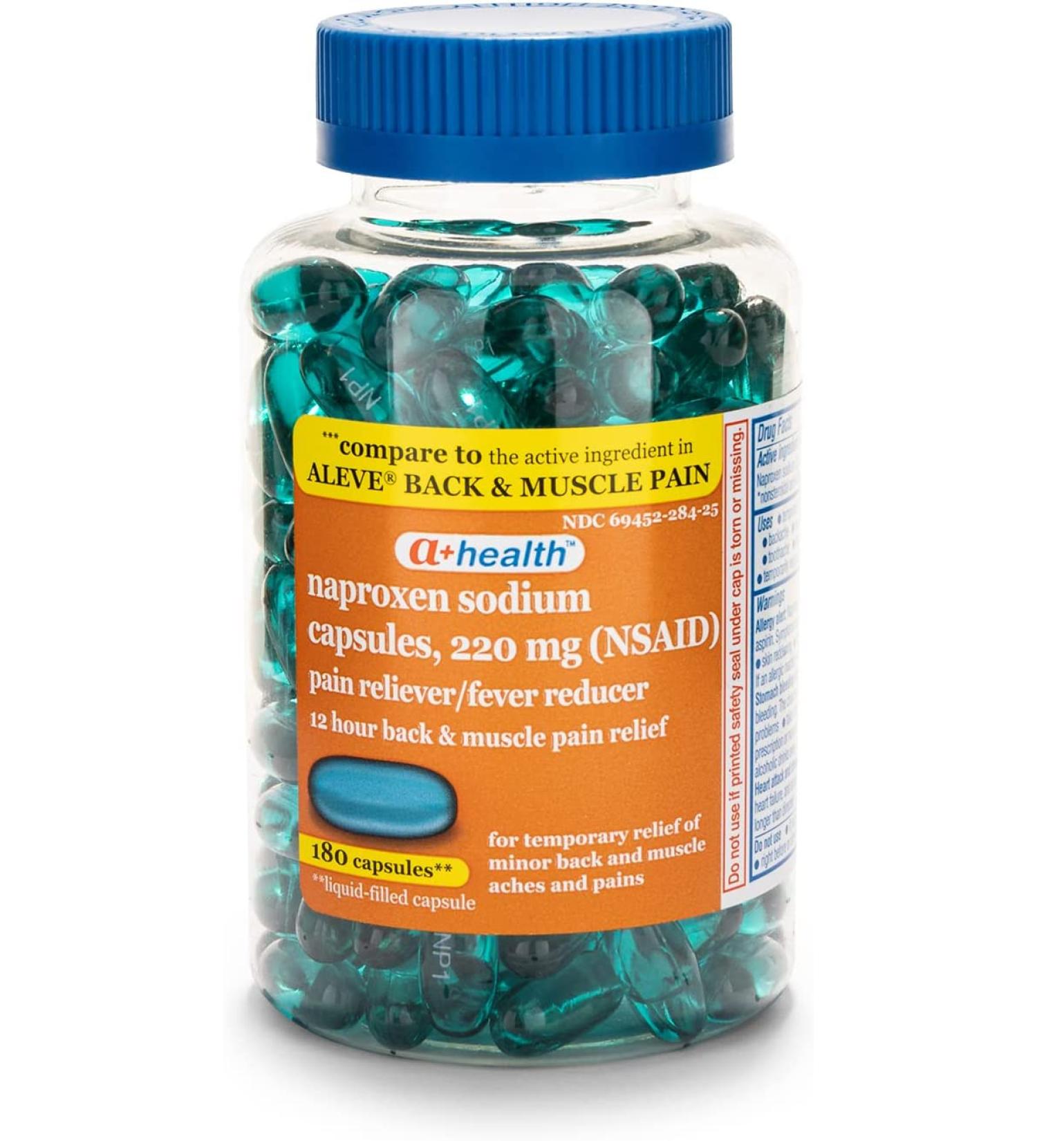 A+ Health Naproxen Sodium 220mg Liquid Gels - 180 Count | Made in USA | Pain Reliever/Fever Reducer | NSAID - Buy Online on GoSupps.com