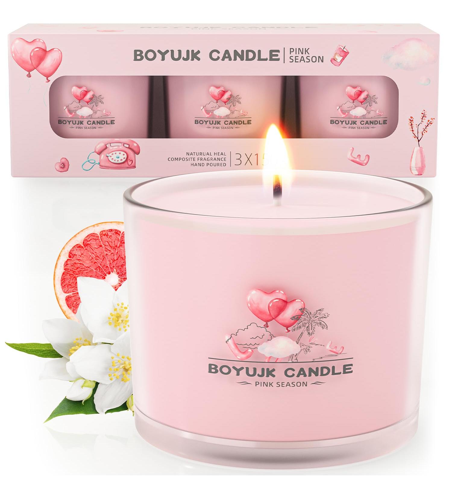 Fragrance Candles Gift Set for Women & Men - 3 Anxiety Relief Glass Candles | Christmas Gifts - Pink Season Collection 450g - Buy Online on GoSupps.com