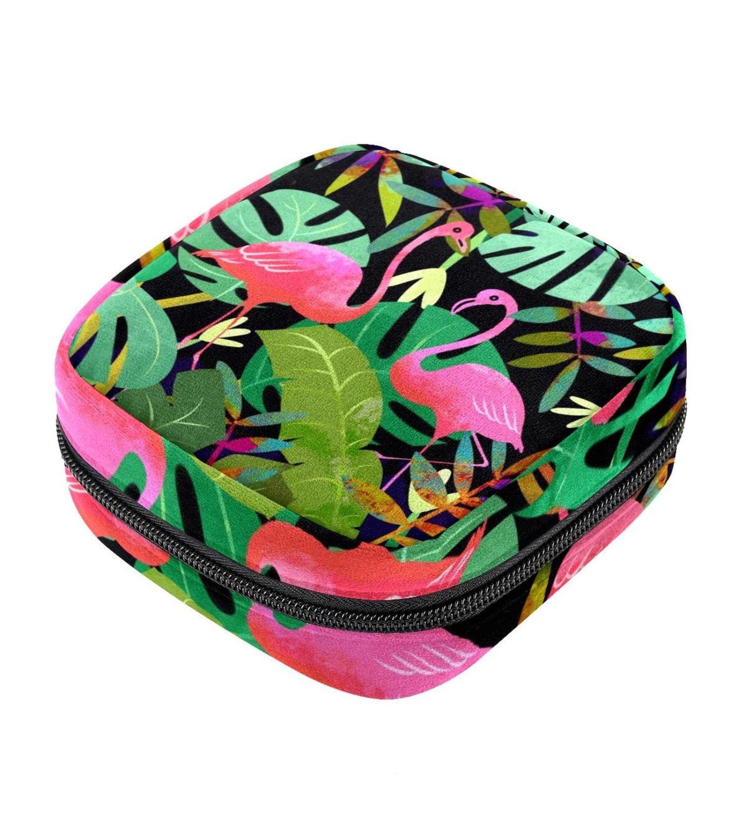 Stylish Menstruation Pad Bag with Zipper | Cute Flamingo Napkin & Tampon Bag for Women & Girls - Buy Online on GoSupps.com