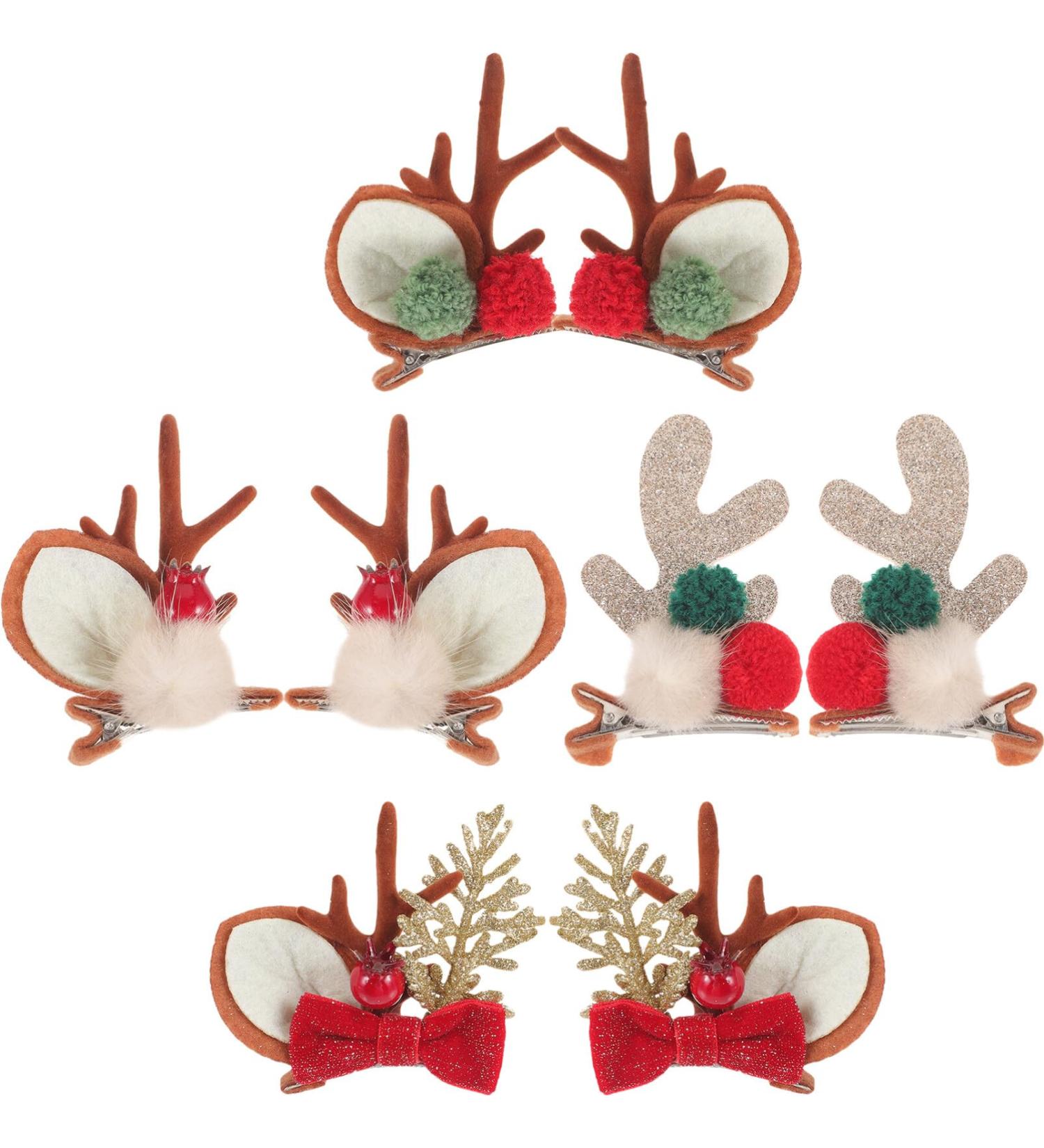 LIFKOME 4 Pairs Reindeer Antlers Hair Clip Christmas Hair Barrettes Xmas Hair Clip Elk Deer Animal Horns Headpiece Deer Horn Ears Christmas Hair Accessories