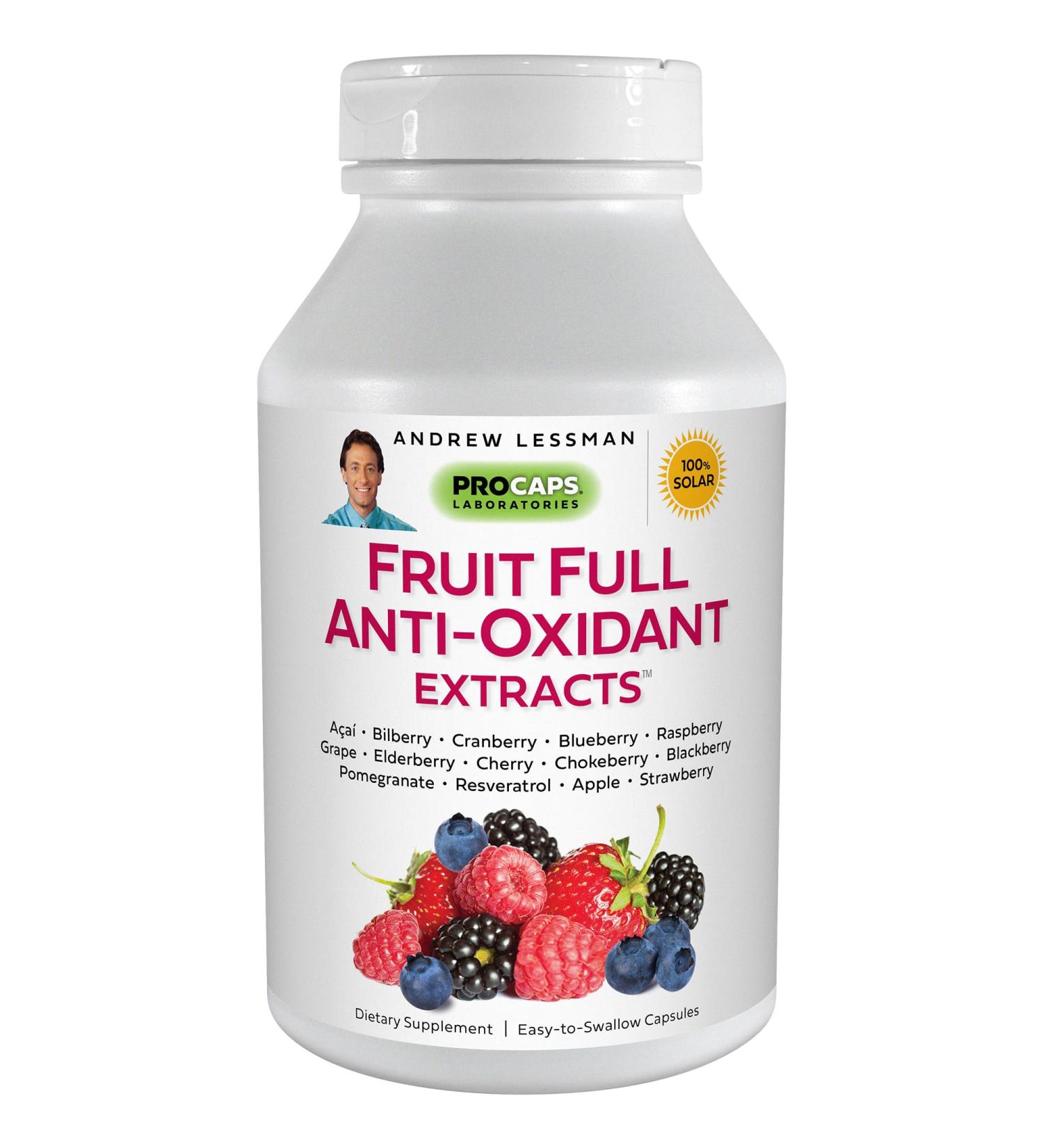 ANDREW LESSMAN Fruit Full Anti-Oxidant Extracts - 180 Easy to Swallow Capsules with Bilberry Cranberry Grape Seed & Pomegranate - Natural Fruit & Berry Blend for Optimal Health - Buy Online on GoSupps.com