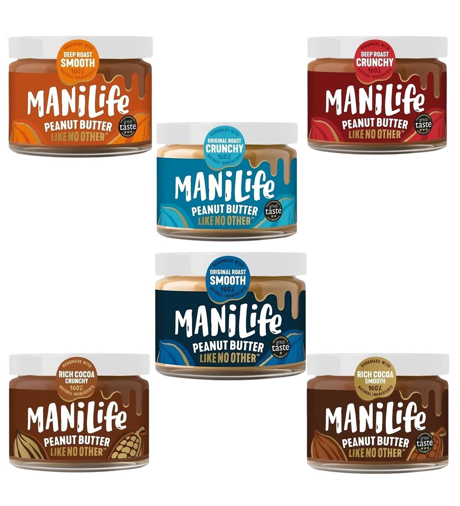 ManiLife Peanut Butter Pick N Mix - Choose From 6 Flavours | Original-Roast Deep-Roast Original Roast-Smooth Deep Roast-Smooth Rich Cocoa-Smooth & Crunchy - Pack of 2 x 275g 275 g (Pack of 2) - Buy Online on GoSupps.com
