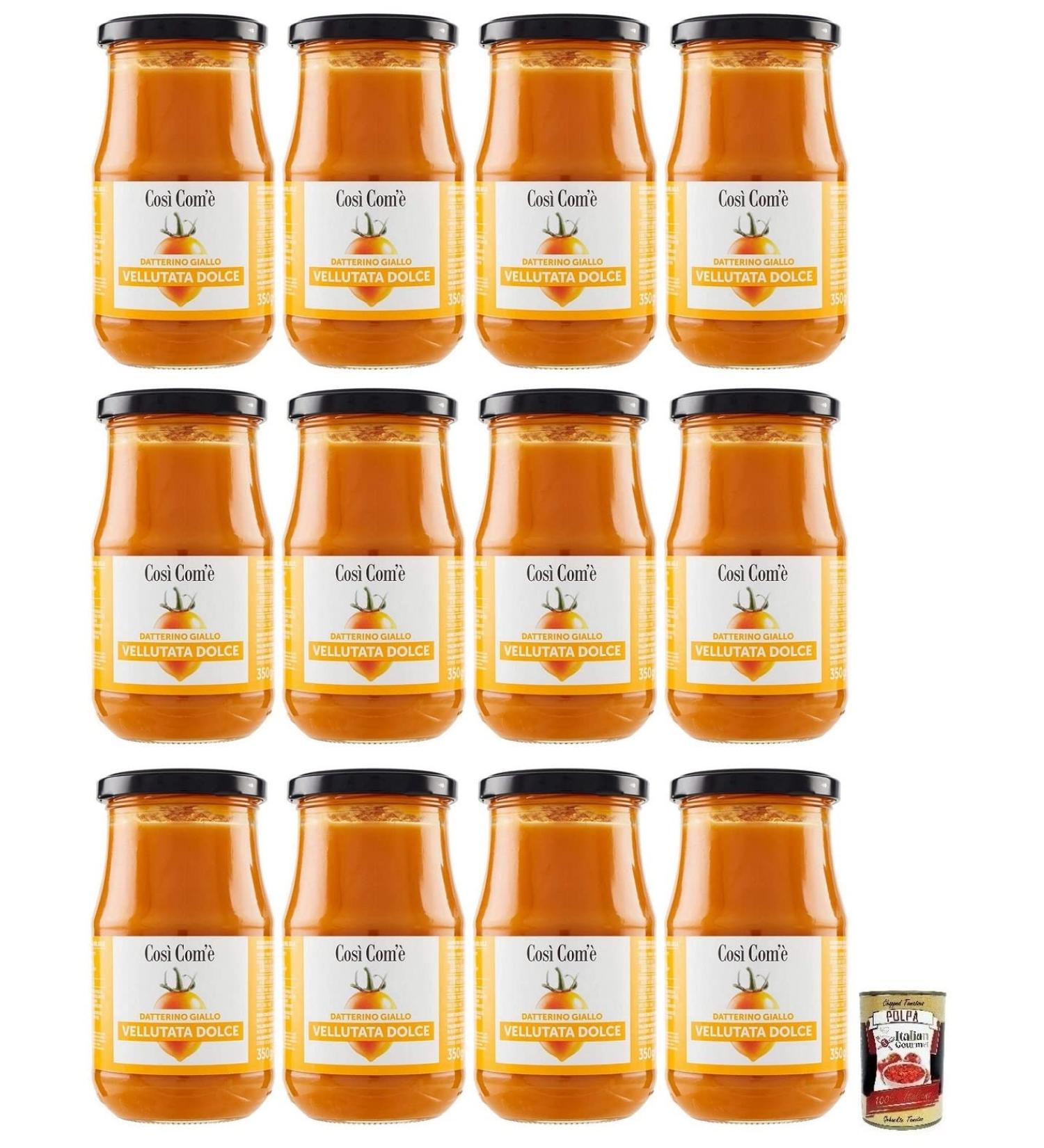 Italian Gourmet E.R. Cos Com' Vellutata Dolce di Datterino Giallo Set of 12 sweet creams made from yellow Datterini tomatoes Italian tomatoes 350 g jar + Italian box Gourmet Polpa di Pomodoro 400 g - Buy Online on GoSupps.com