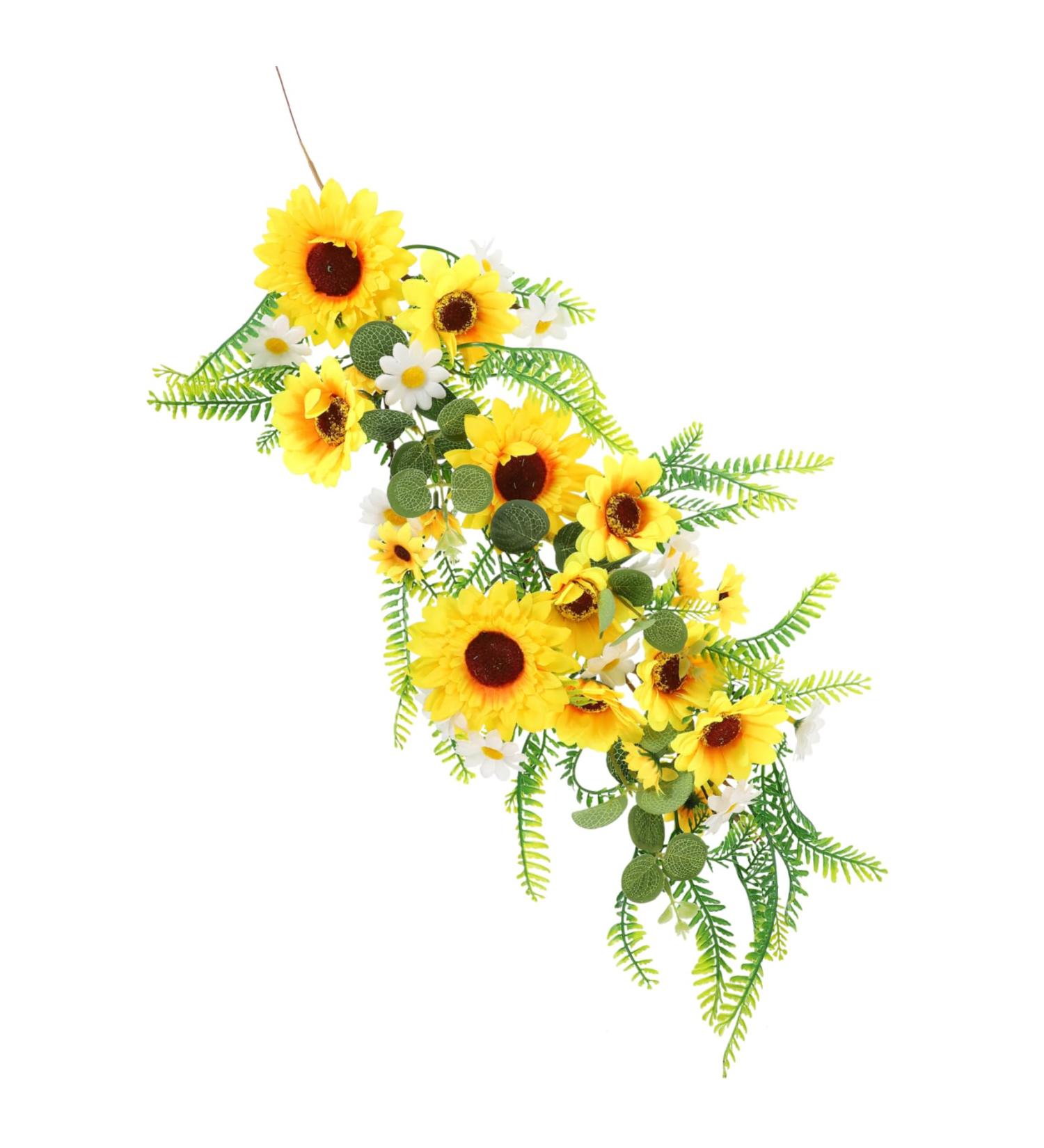 Zerodeko Sunflower Wall Hanging Artificial Plant Home Sunflower Decoration Hanging Garland with Green Leaves Green Artificial Leaves Outdoor Decorations Pendant Silk Cloth Indoor Yellow 55x22cm - Buy Online on GoSupps.com
