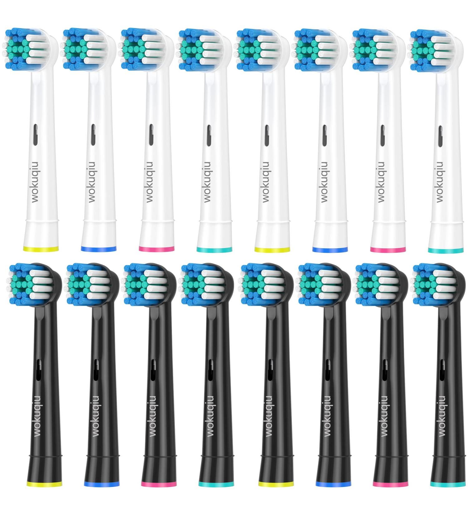 Wokuqiu Attachment Brushes for Oral-B Electric Toothbrush - 16 Precision Replacement Brush Heads Compatible with Smart Vitality Genius Triumph Teen & Kids - 8 White & 8 Black - Buy Online on GoSupps.com
