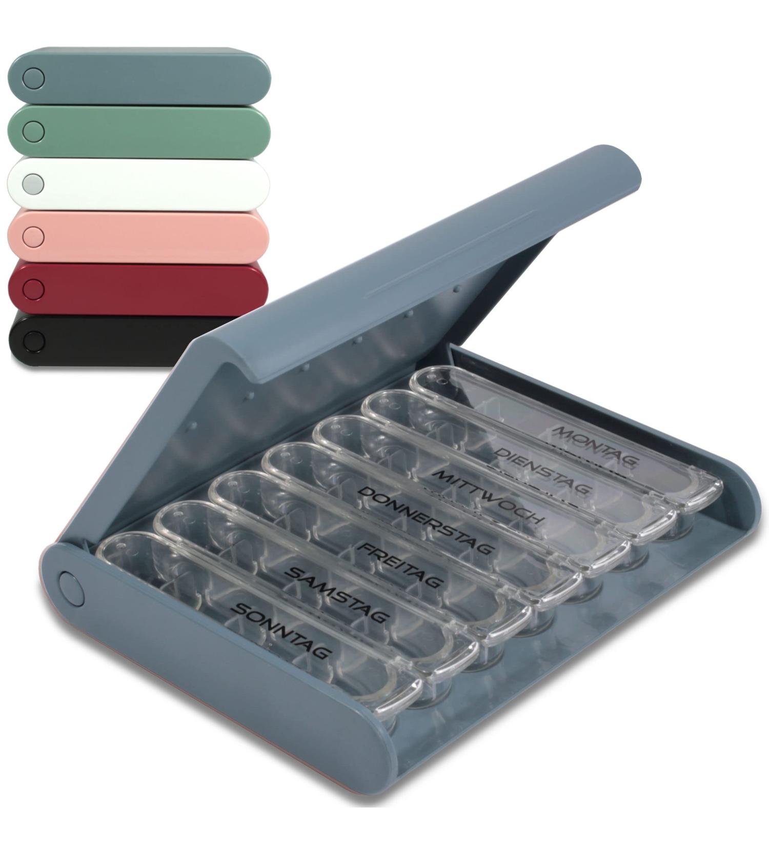 24/7 MEDICASE Danish Design Pill Box for 7 Days - Compact Dust Blue Pill Organizer for Small Dosages - Buy Online on GoSupps.com