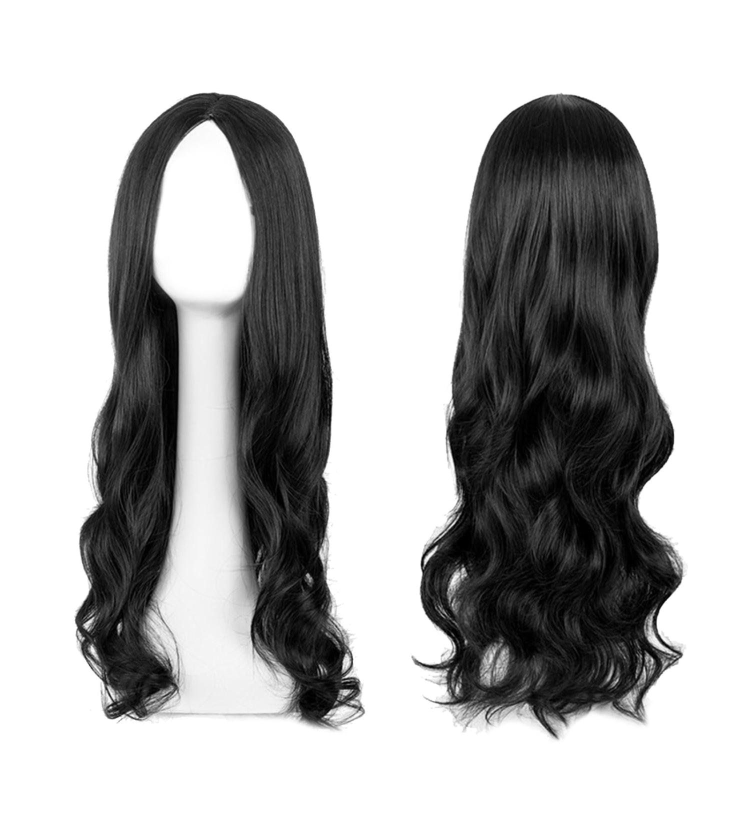 Long Black Wave Wig for Women - 27 Curly Synthetic Hair Replacement for Cosplay & Daily Use - Buy Online on GoSupps.com