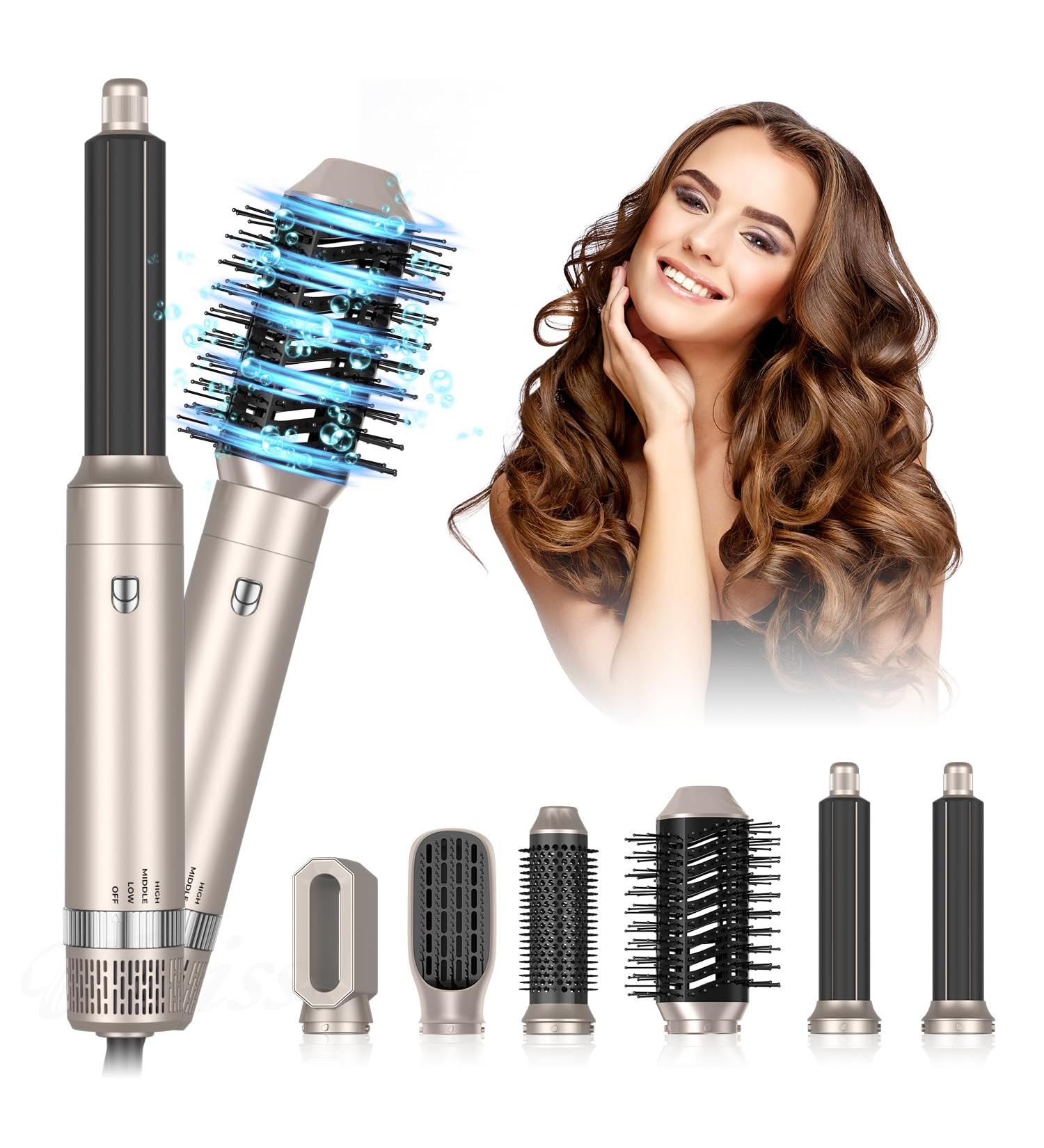 6 in 1 Air Styler & Hot Air Brush - Gold Hair Dryer Brush & Thermal Styling Appliances for Effortless Hair Care - Buy Online on GoSupps.com