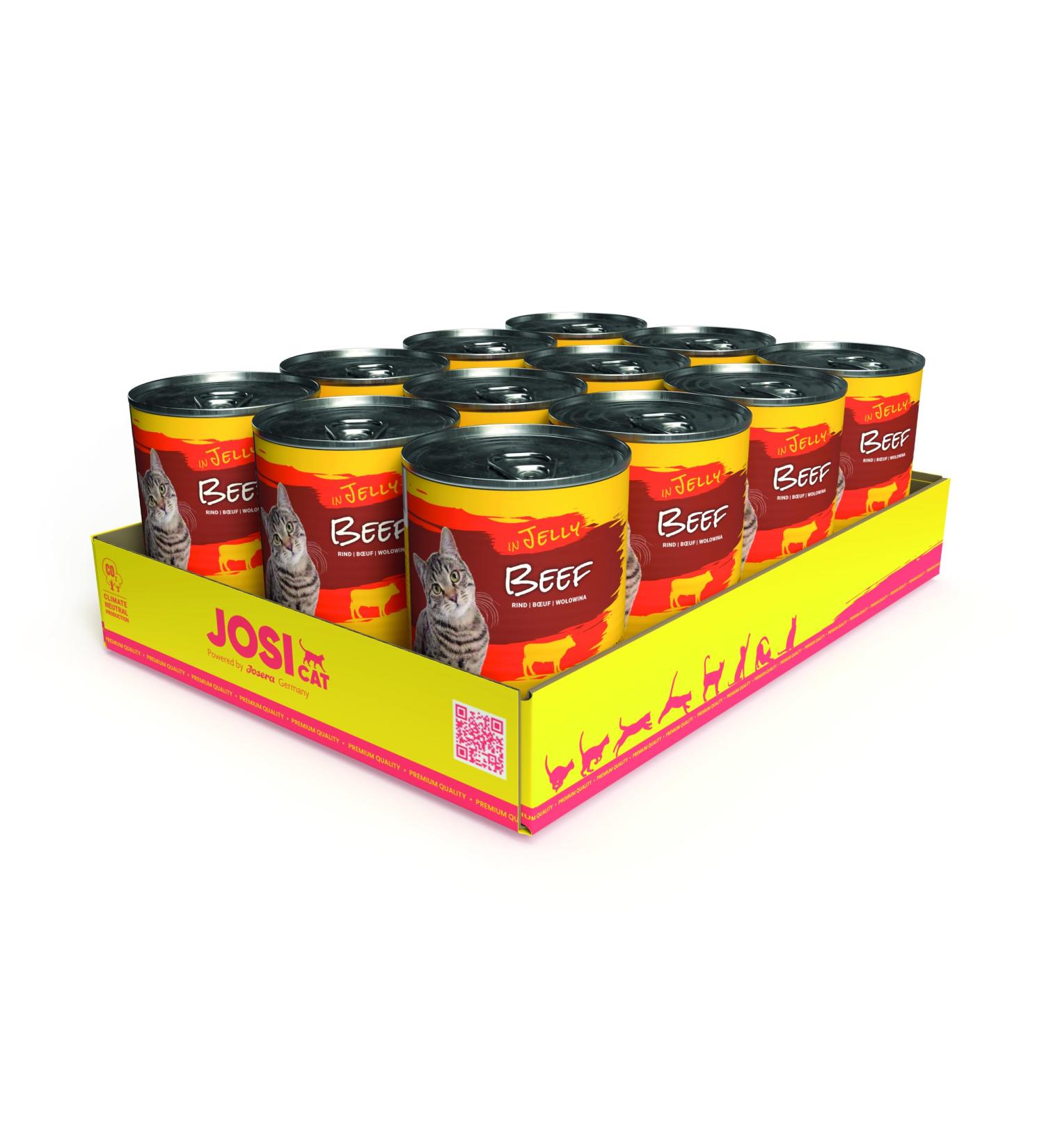 Josicat Beef in Jelly (12 x 400 g) |Cereal -free cat food with beef in jelly with vitamin D3 & e |Premium wet food for adult catsSole feed |Powered by Josera |12 pack