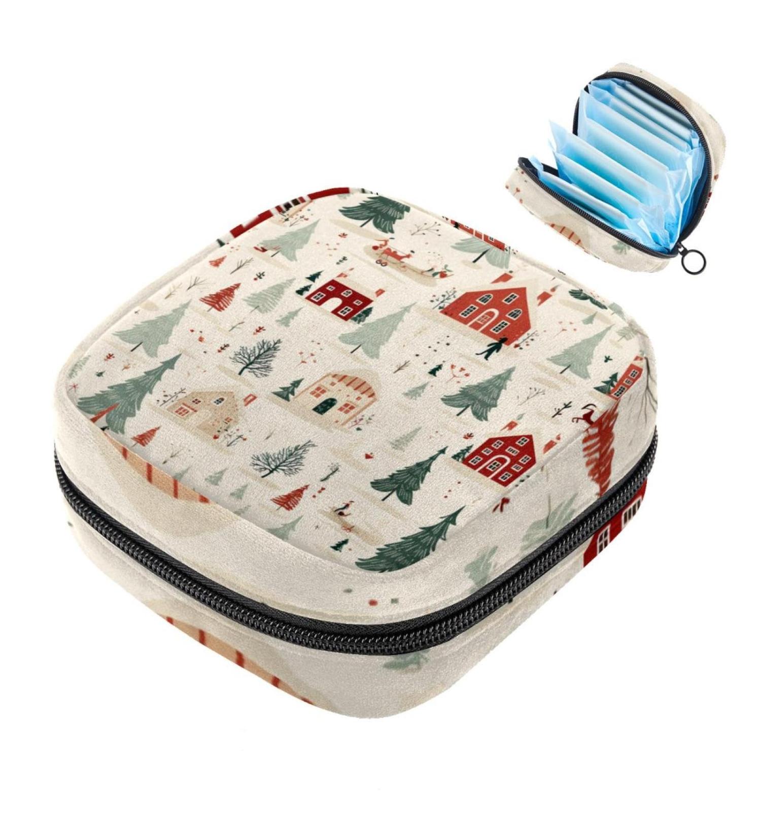 Muooum Menstrual Pouch Bag with Zipper - Women's Flip Bag for Tampons - Christmas Tree Winter Pattern - 1 Count - Perfect for Girls & Women - Buy Online on GoSupps.com