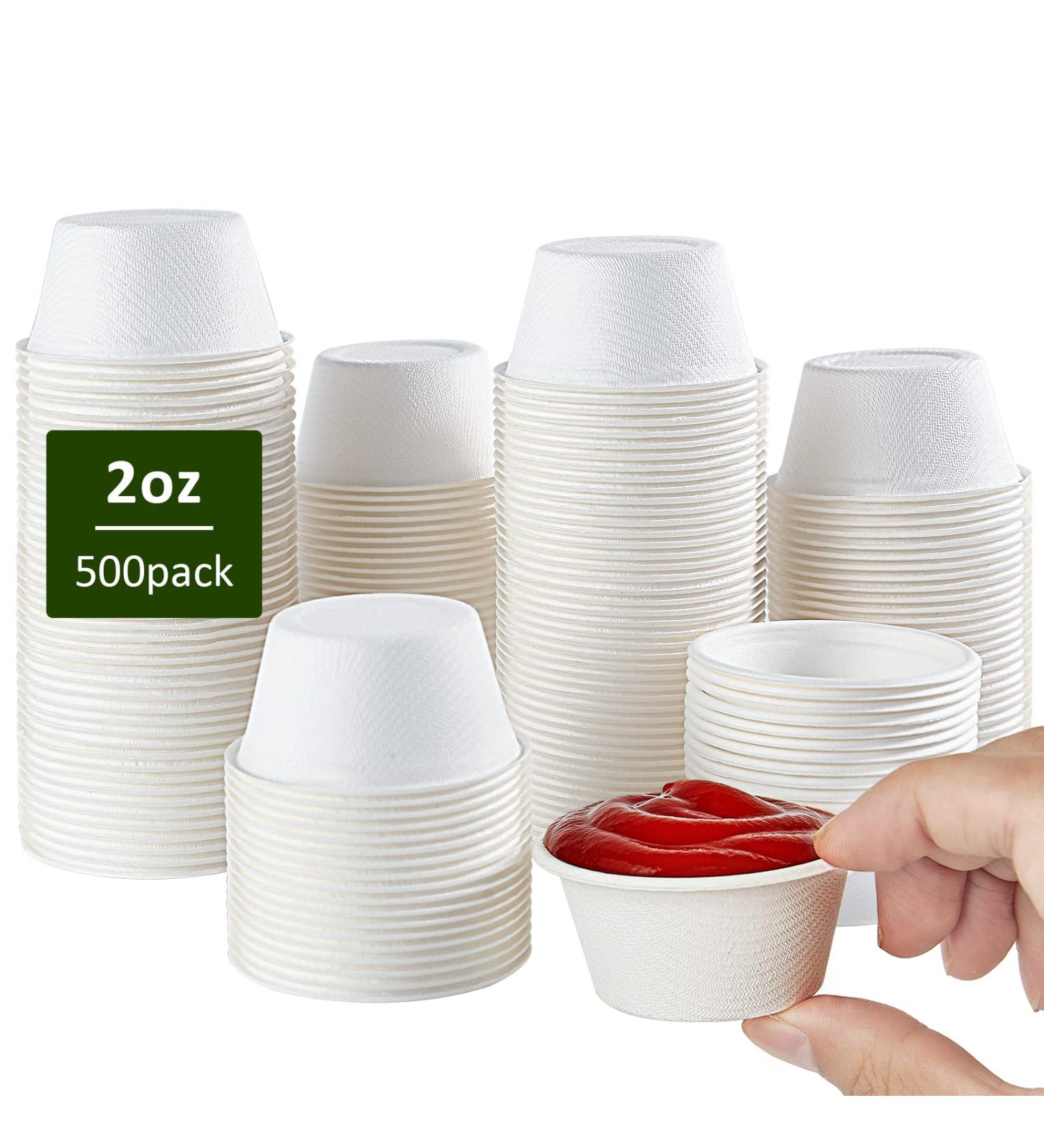 Vplus 500 Pack 2 OZ Compostable Souffle Cups - Ideal for Dips, Jams, Sauces, Nuts - Made from Bagasse Fiber - 100% Biodegradable - 500 PACK - Buy Online on GoSupps.com