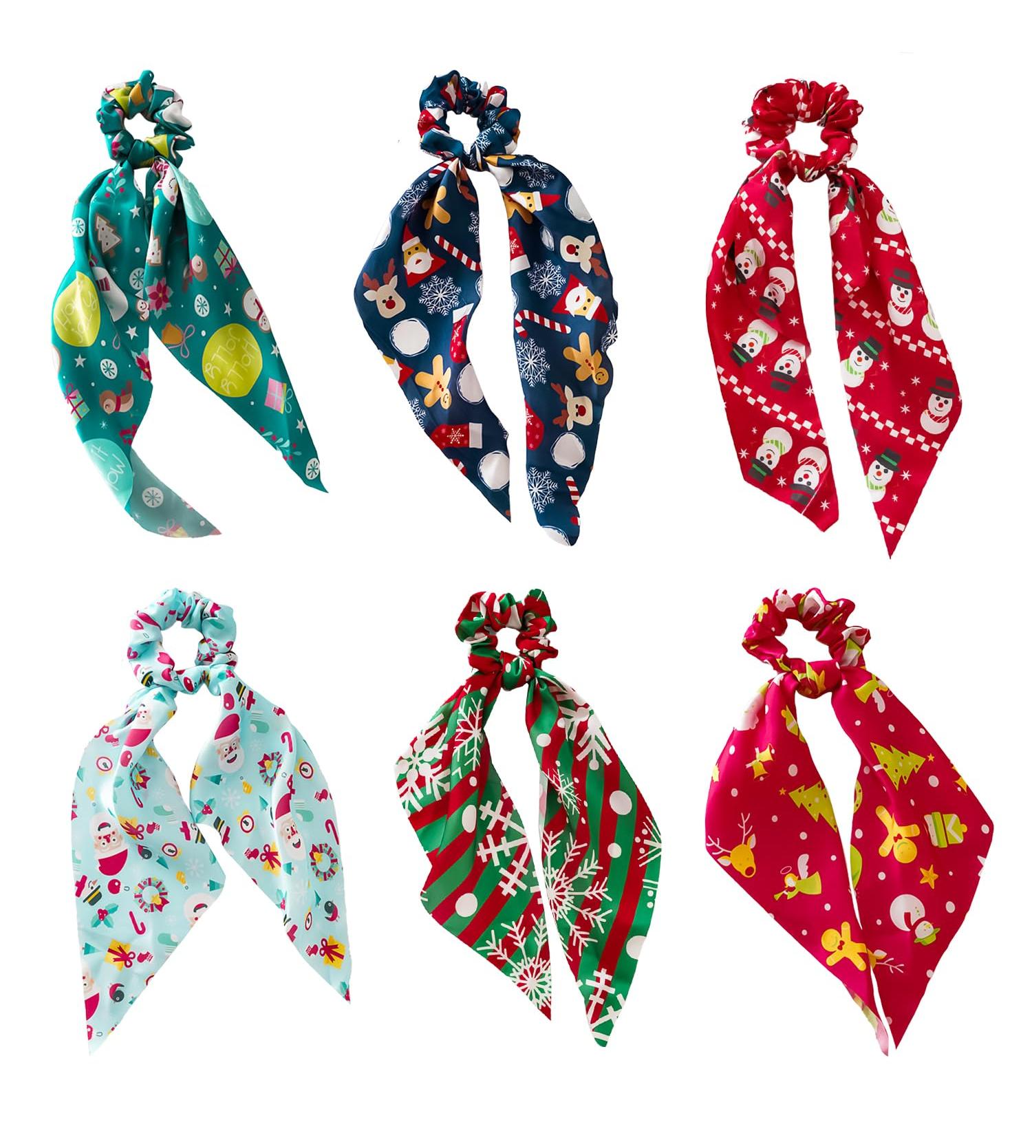 Miaija 6Pieces Christmas Hair Scarf Scrunchies Multicolored Elastic Hair Ties Ponytail Holder Fashion Bow Hair Ropes Scrunchy for Hair Accessories - Buy Online on GoSupps.com